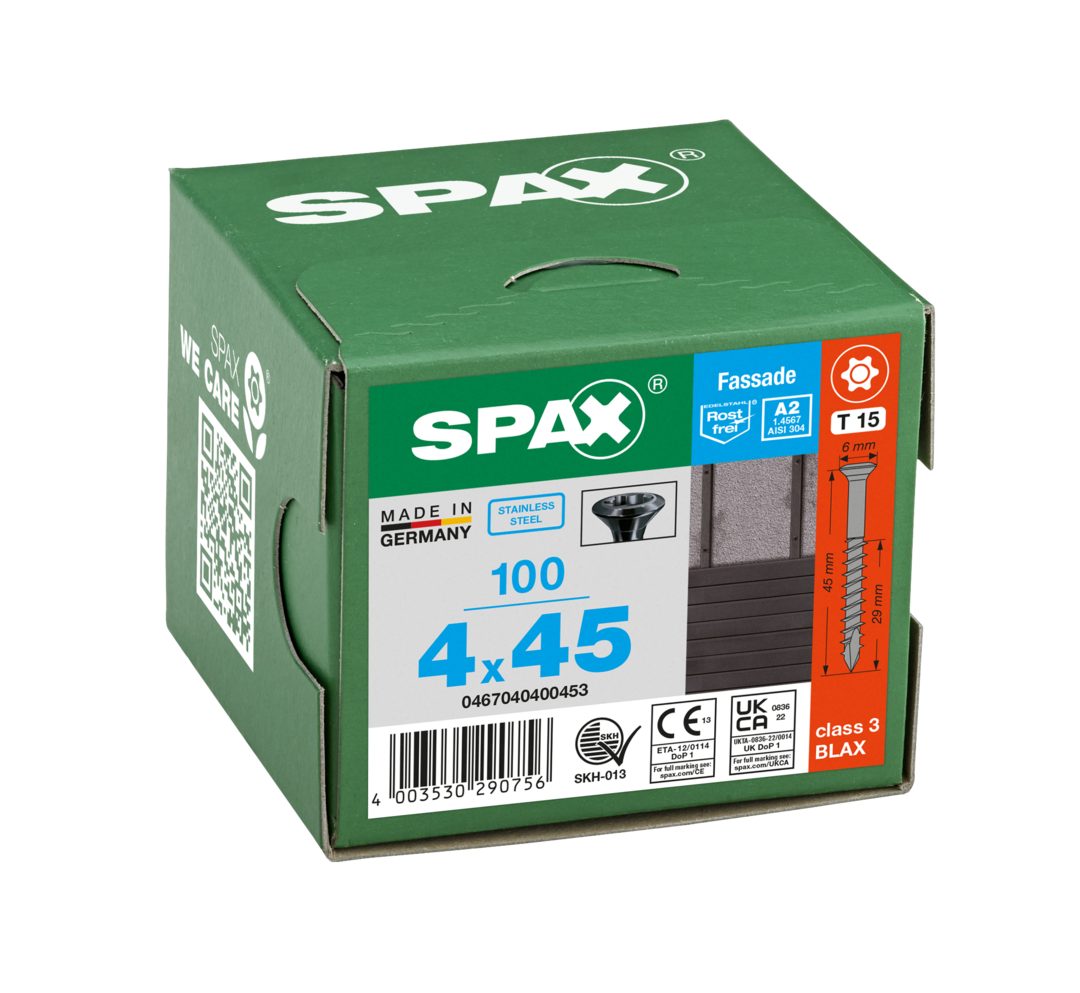 SPAX Fassadenschraube Fassadenschraube, Linsenkopf, Edelstahl A2, T-STAR plus TX 15, TG, (100 St)