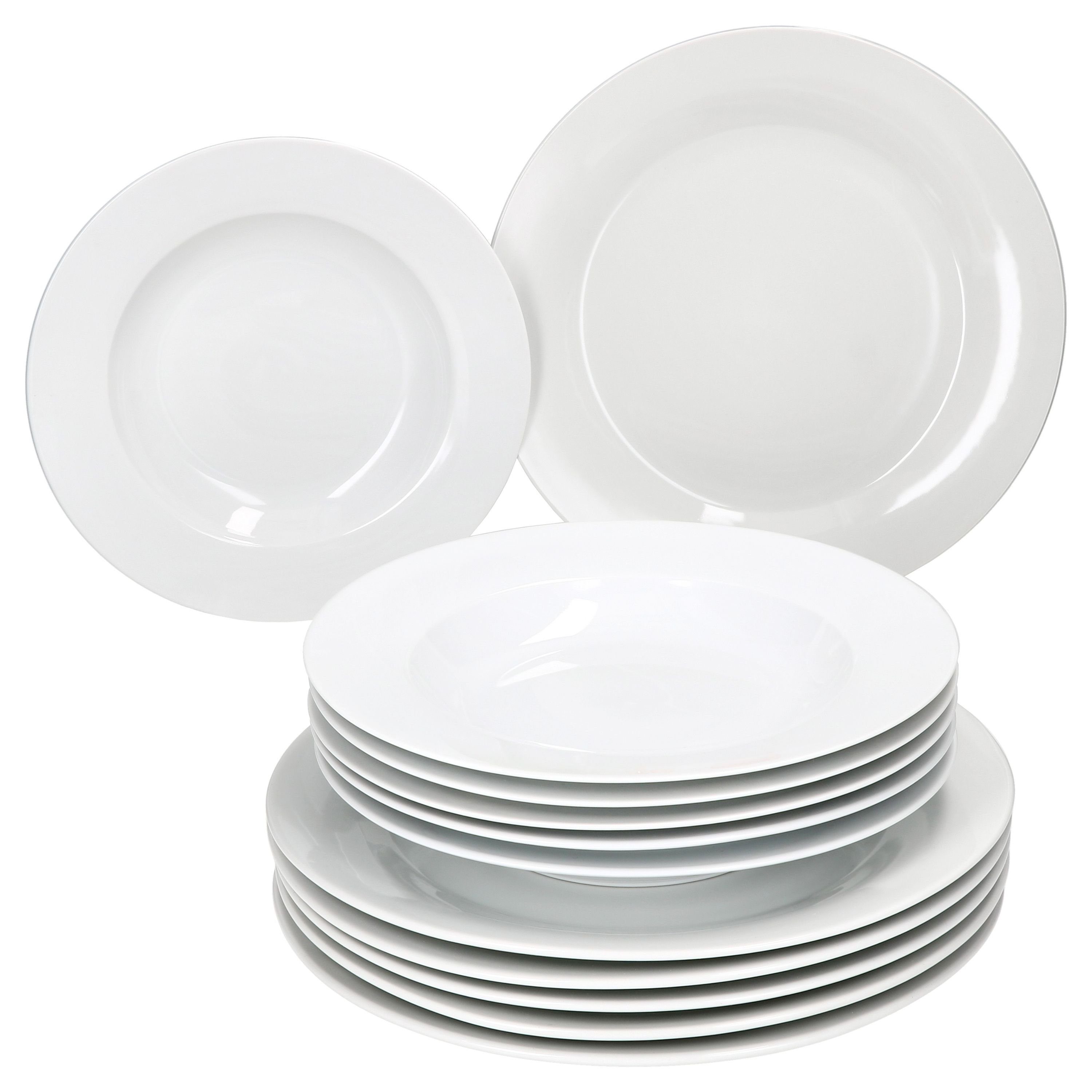 MamboCat Tafelservice 12tlg Tafelservice Tommy weiß Porzellan 6 Personen Speiseteller, Porzellan