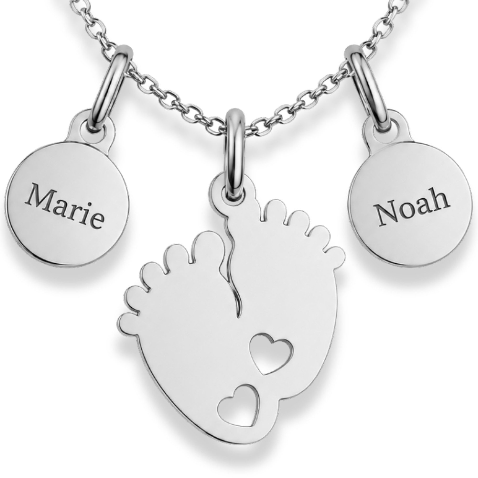 BS Schmuckdesign Kette mit Anhänger mit Gravur Namenskette Babyfüßchen personalisierte Kette Edelstahl (inkl. Gravur), personalisiert inkl. Geschenkbox