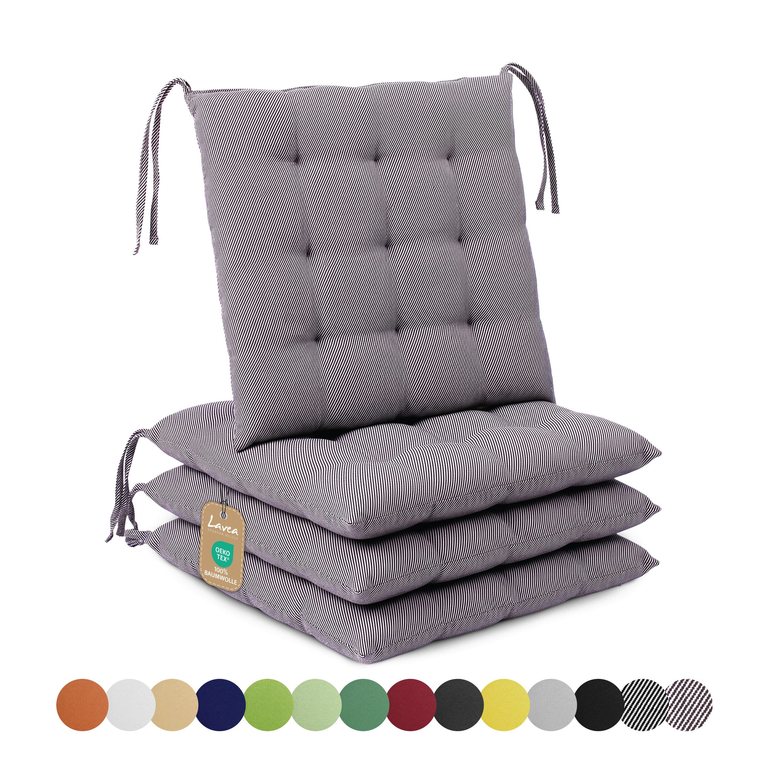 Lavea Stuhlkissen Lavea® Sitzkissen & Stuhlkissen 40x40 cm – 4er/8er Set, 40x40x3 cm, mit Stoffbändern, Indoor & Outdoor, für Garten & Balkon
