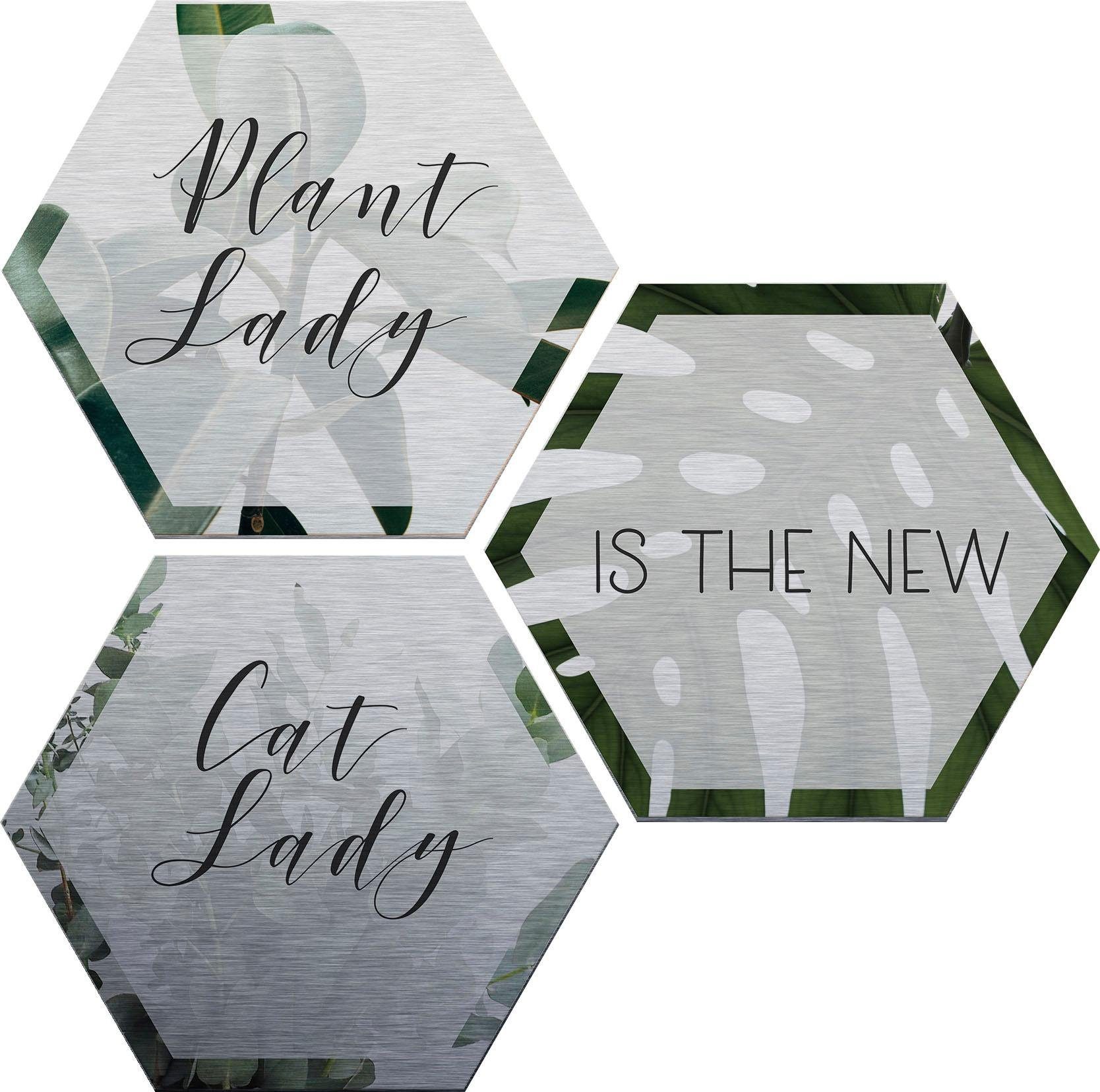 Wall-Art Alu-Dibond-Druck Plantlady is the new Catlady, (Set)