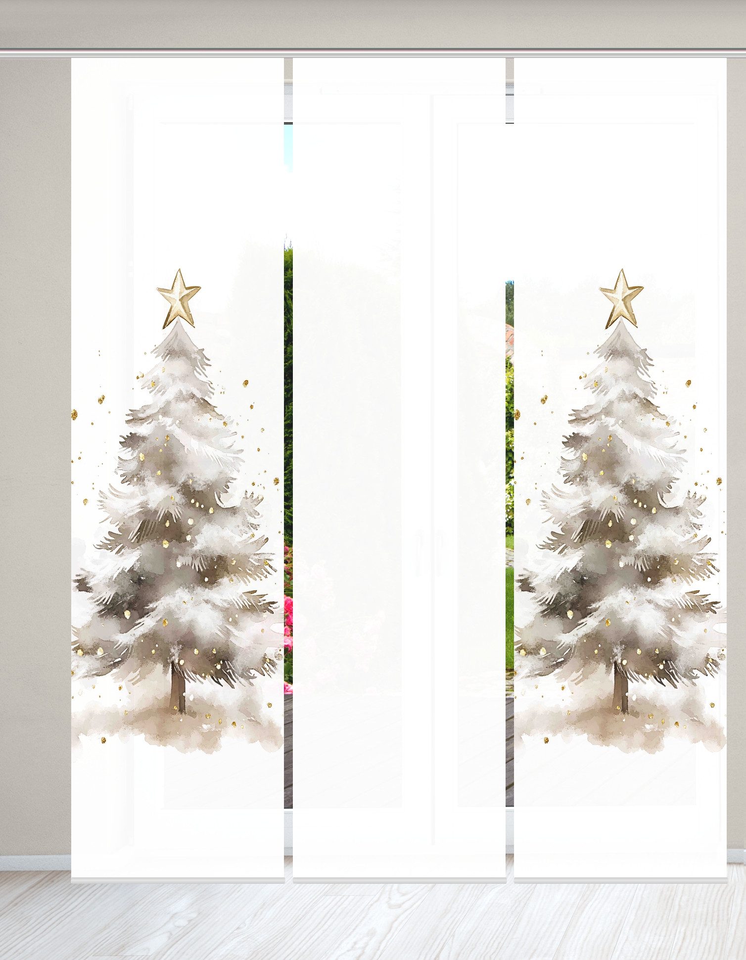 HOME WOHNIDEEN Schiebegardine CHRISTMAS TREE (3 St), Paneelwagen, blickdicht, SET, Schiebewand, Dekostoff, Digitaldruck