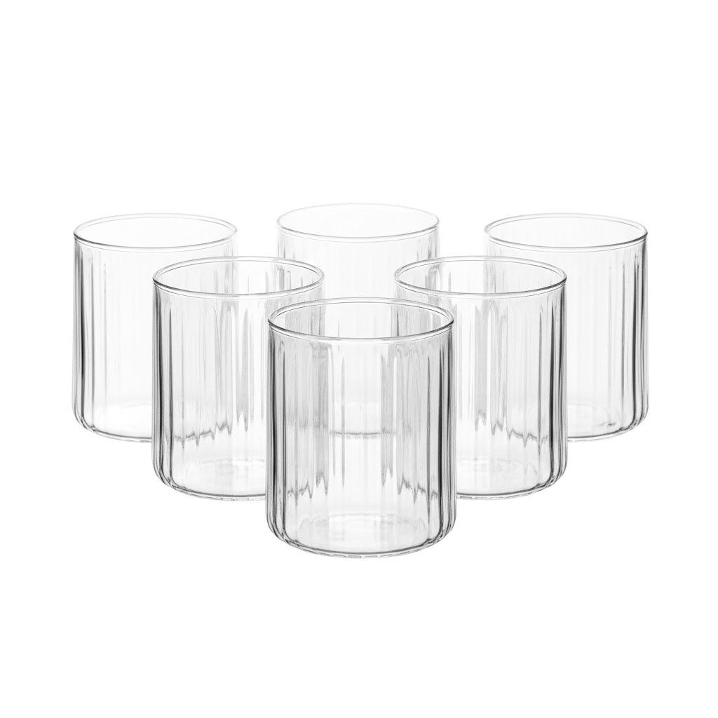 Almina Gläser-Set Alin, 6-tlg., Glas, 330 ml, Strukturierte Gläser mit Linien-Relief