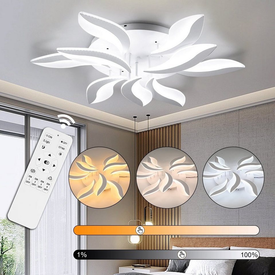 LETGOSPT Deckenleuchte Dimmbare LED Deckenlampe, 50W Acryl Blumen Büro  Deckenleuchten, LED fest integriert, warmweiß, kaltweiß, neutralweiß,  Moderne 9-Blatt Pendelleuchte Lichte, für Wohnzimmer Esszimmer