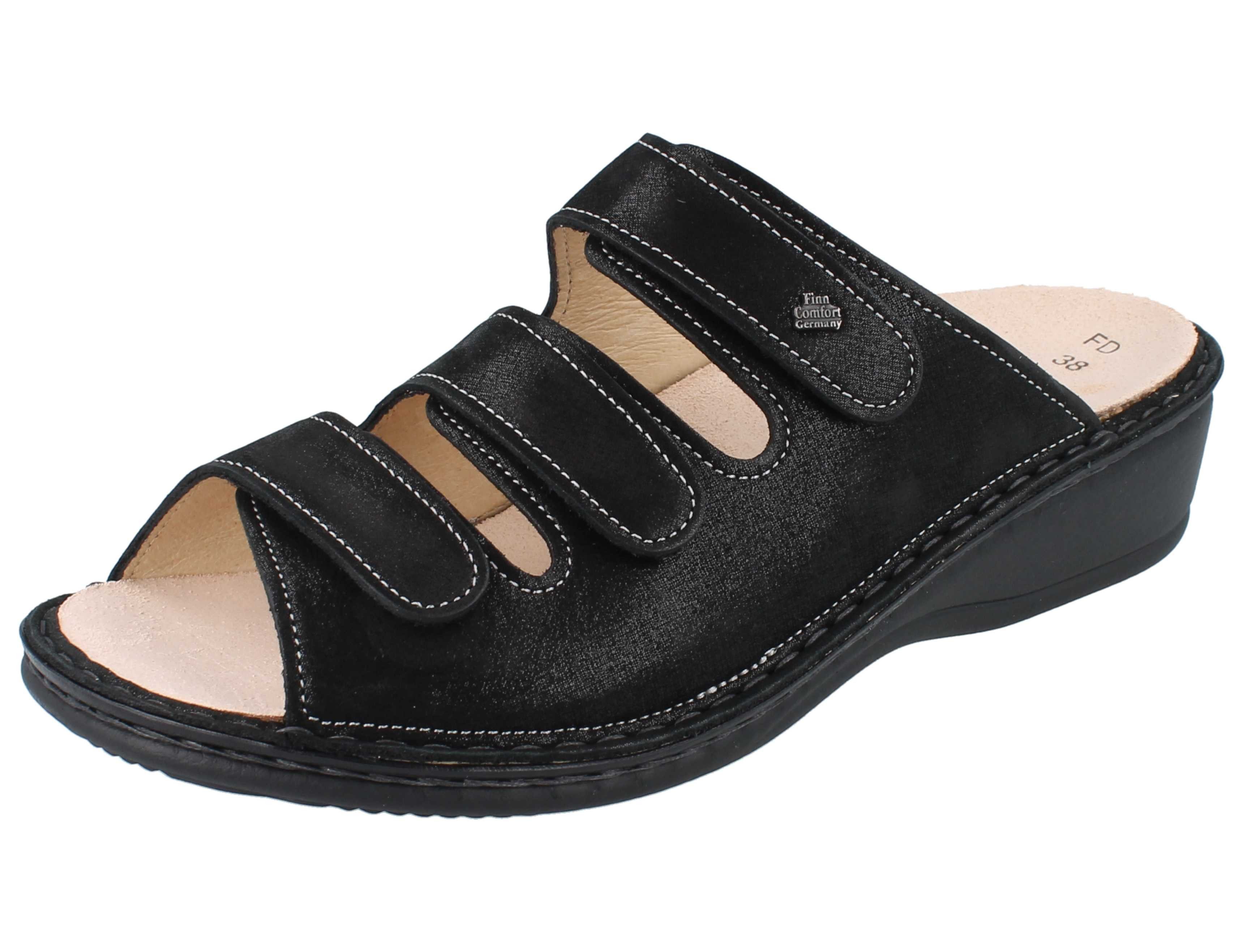 Finn Comfort FINN COMFORT Pisa Damen Pantolette schwarz Brina Nubukleder - Größe: Pantolette Wechselfußbett