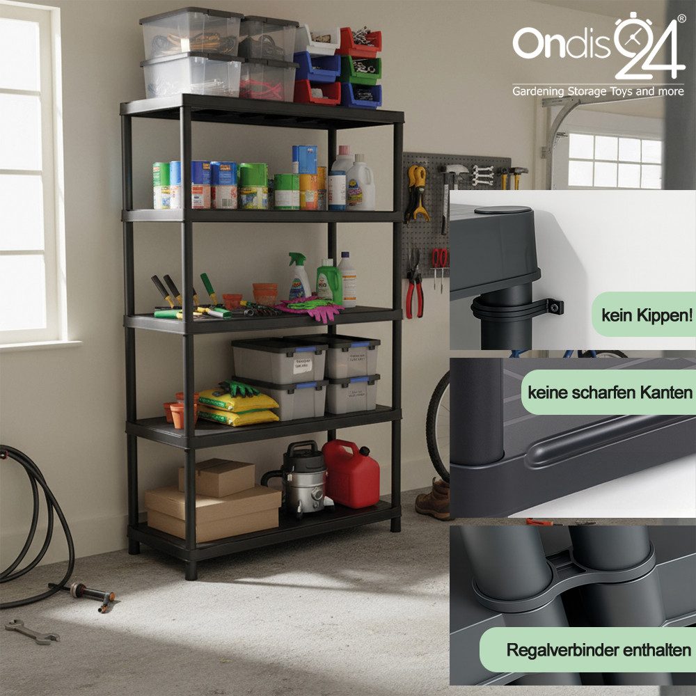 ONDIS24 Schwerlastregal Steckregal Kunststoffregal 120 cm bis 60 kg pro Boden belastbar, 120 x 40 x 180 (H) cm