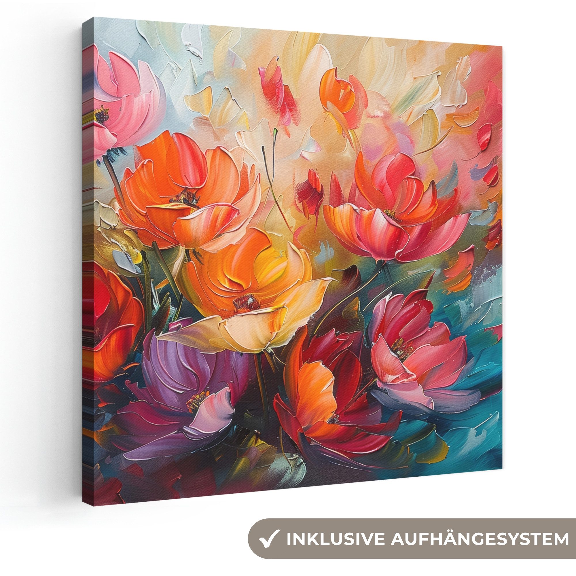 OneMillionCanvasses® Leinwandbild Blumen - Bunt - Malerei - Abstrakt - Kunst, Fotodruck (1 St), Wandbild, Deko Schlafzimmer Wohnzimmer Flur 20x20 cm