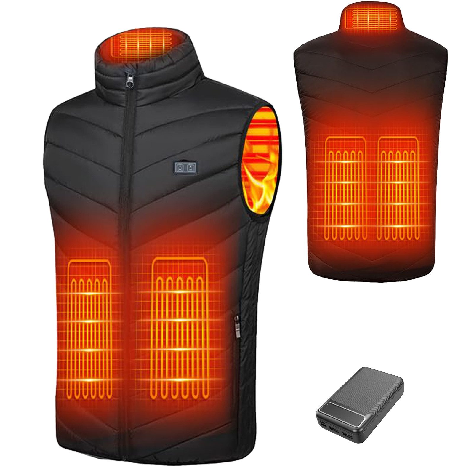 Roenllce Funktionsweste Beheizbare Weste Herren Winterweste mit 10000 mAh Akku 3 Temperaturstufen, 5 Heizzonen für Outdoor Camping Motorrad