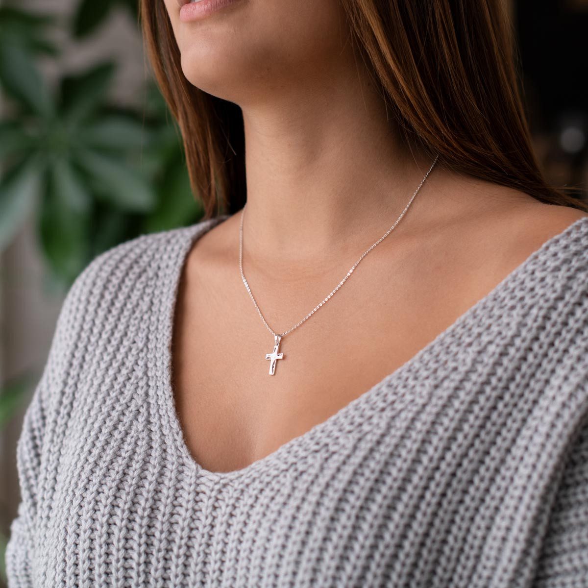 Materia Kreuzanhänger Damen Silber Kreuz Zirkonia Hochglanz KA-116, 925 Sterling Silber