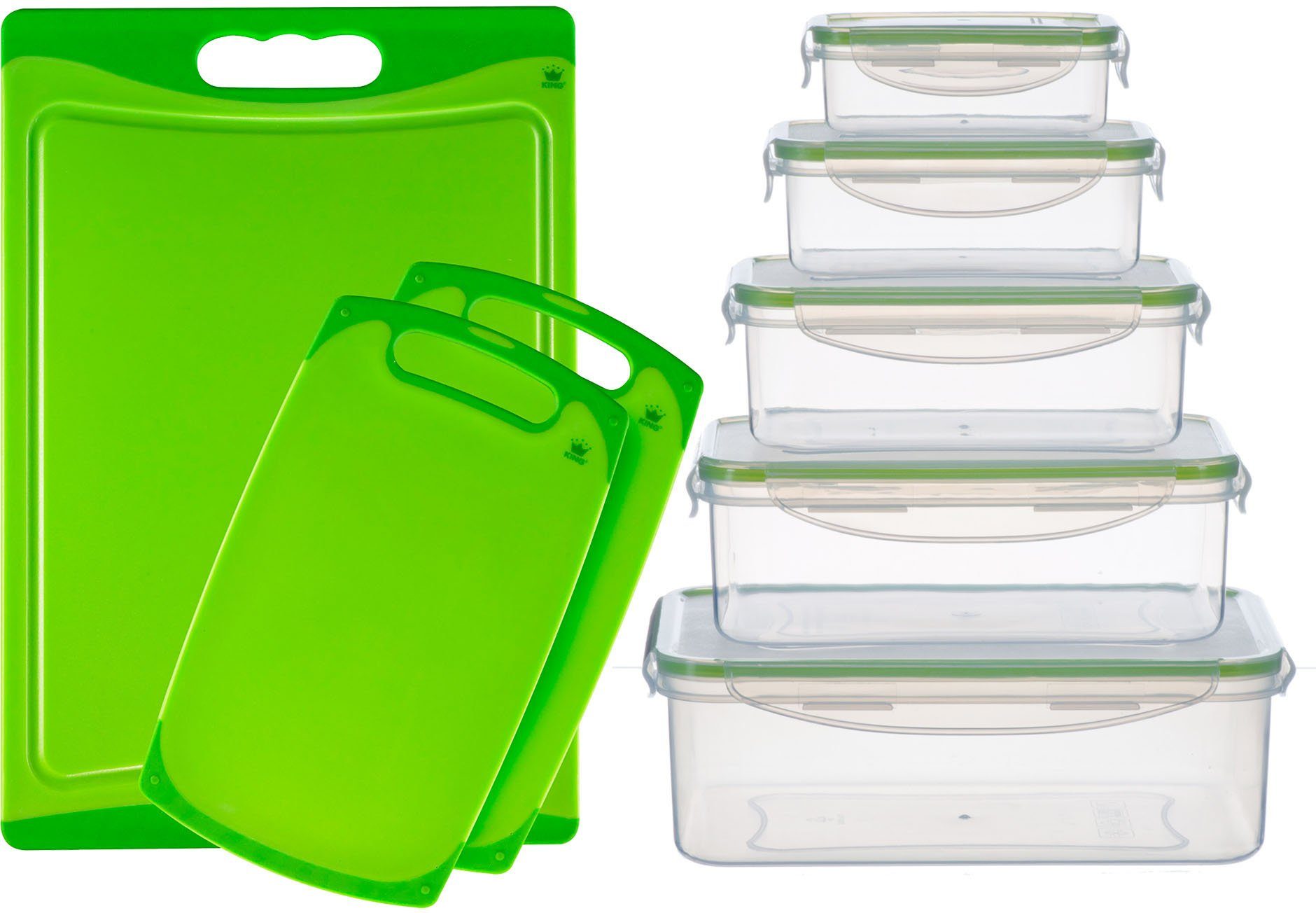 KING Schneidebrett, Kunststoff, (Spar-Set, 13-St., 3 Schneidebretter, 5 Vorratsdosen inkl. Deckel), rutschemmend, klingenschonend, besonders robust