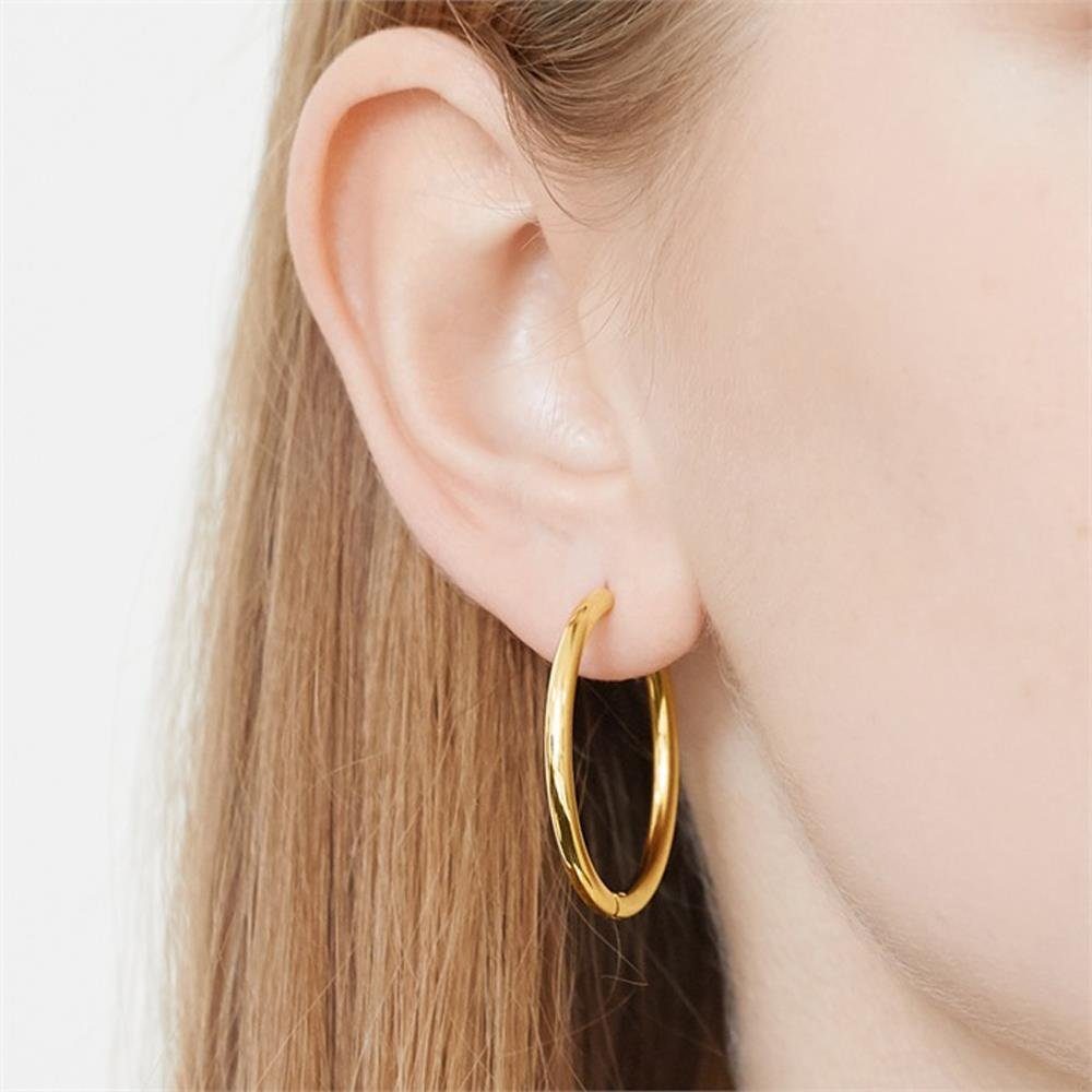 Unique Paar Creolen Schlicht aus Edelstahl in Gold 3 cm Durchmesser E5116-30