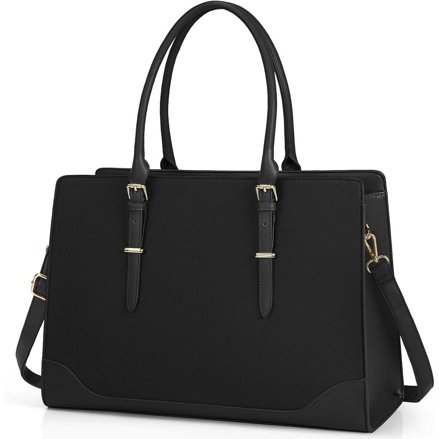 Handtasche Handtasche Damen Shopper Schwarz PU Leder Laptoptasche 15.6 Zoll