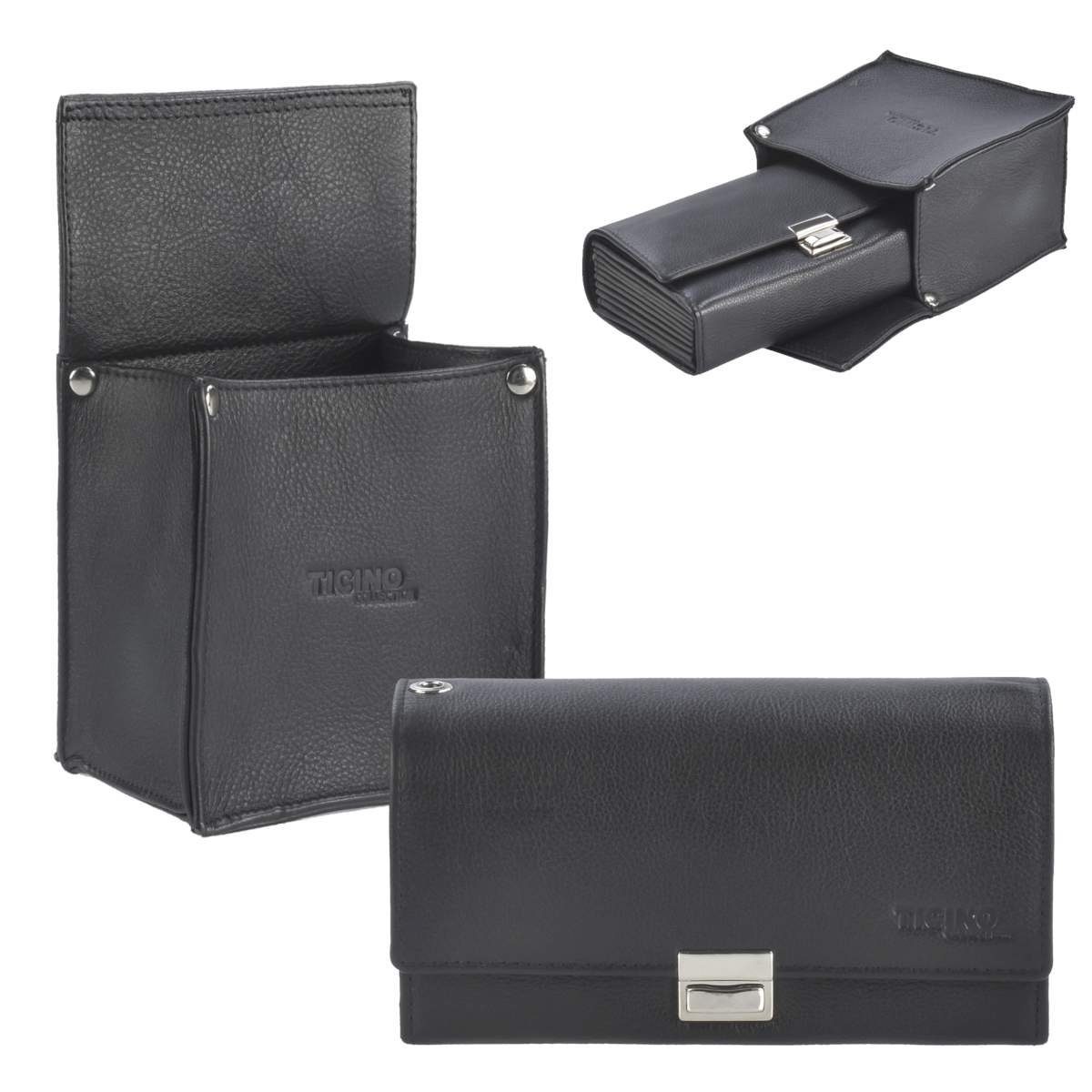 Ticino, Leder + Börse, KLOEHN Kellnertasche Profi Portemonnaie, Kellnerbörse Set, schwarz Holster