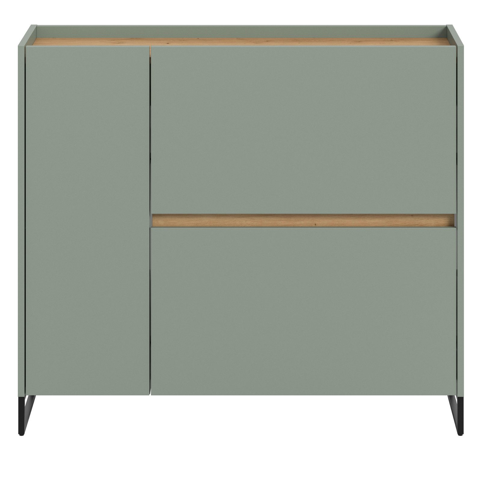 Inn.Furn Schuhkipper Borga (Flur Kommode in Salbei mit Eiche Artisan, 110 x 94 cm), mit zusätzlichem Stauraum und Soft-Close