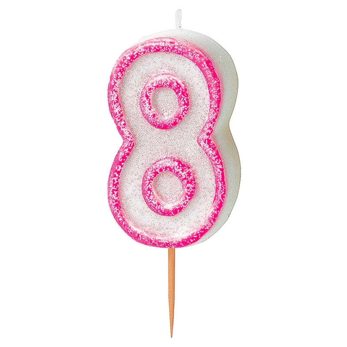 Unique Industries Inc. Geburtstagskerze Zahlenkerze Picker Glitz #8 Pink