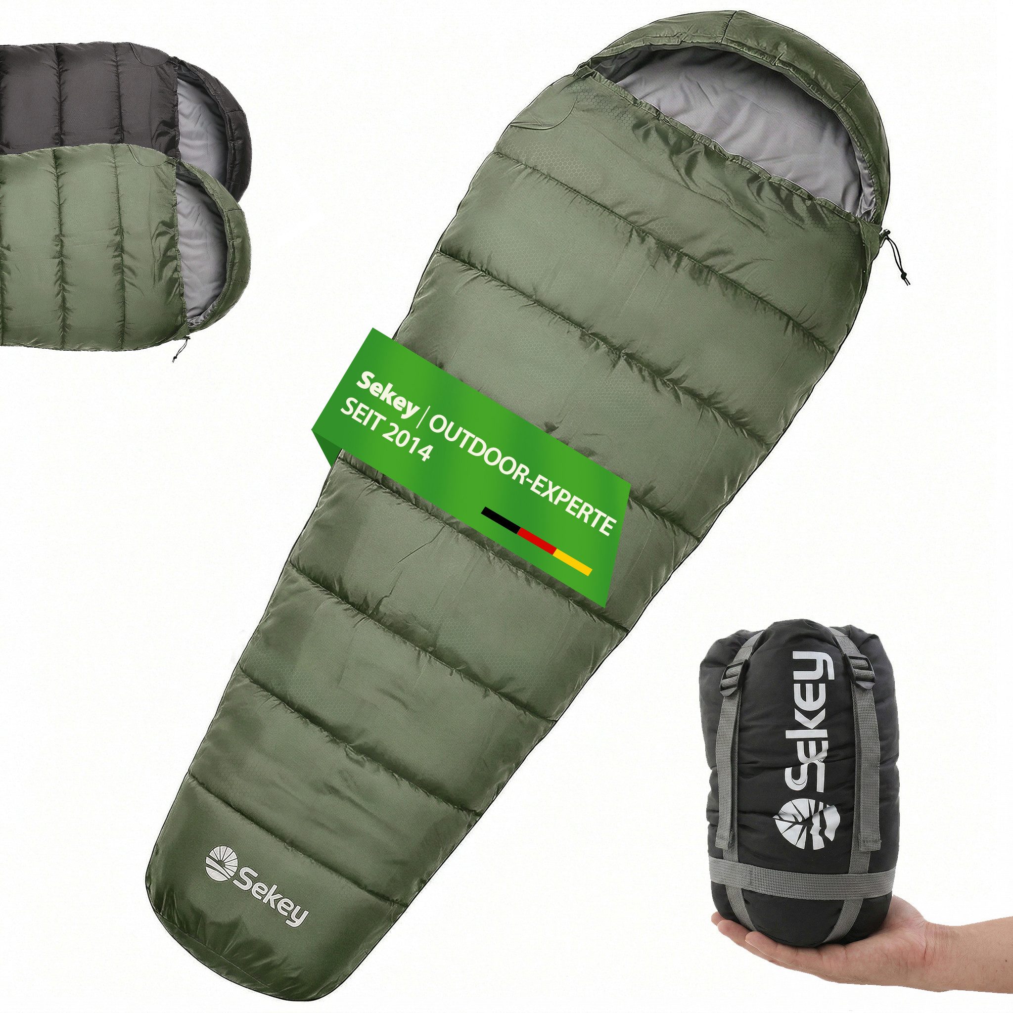 Sekey Mumienschlafsack Mumienschlafsack 220 cm leicht oder warm für Camping und Reisen, Leicht oder warm wählbar – 900g / 1700g - ideal für Camping & Trekking