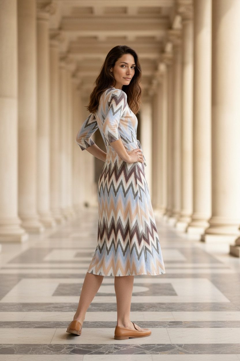 Zuckerwatte Druckkleid all over Printkleid aus Viskose Stretch mit V-Ausschnitt