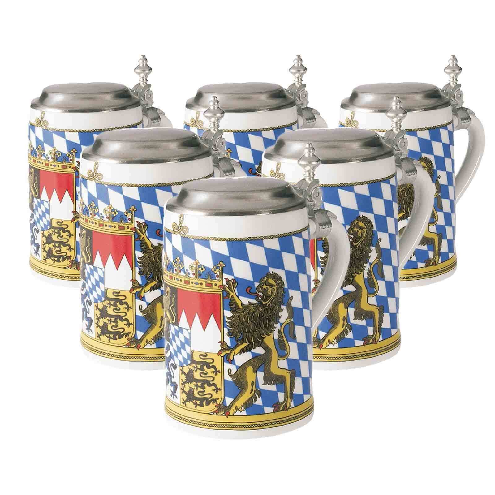 Seltmann Weiden Bierkrug Bayern Bierkrüge mit Deckel 0,75 l 6er Set, 6-tlg., Porzellan