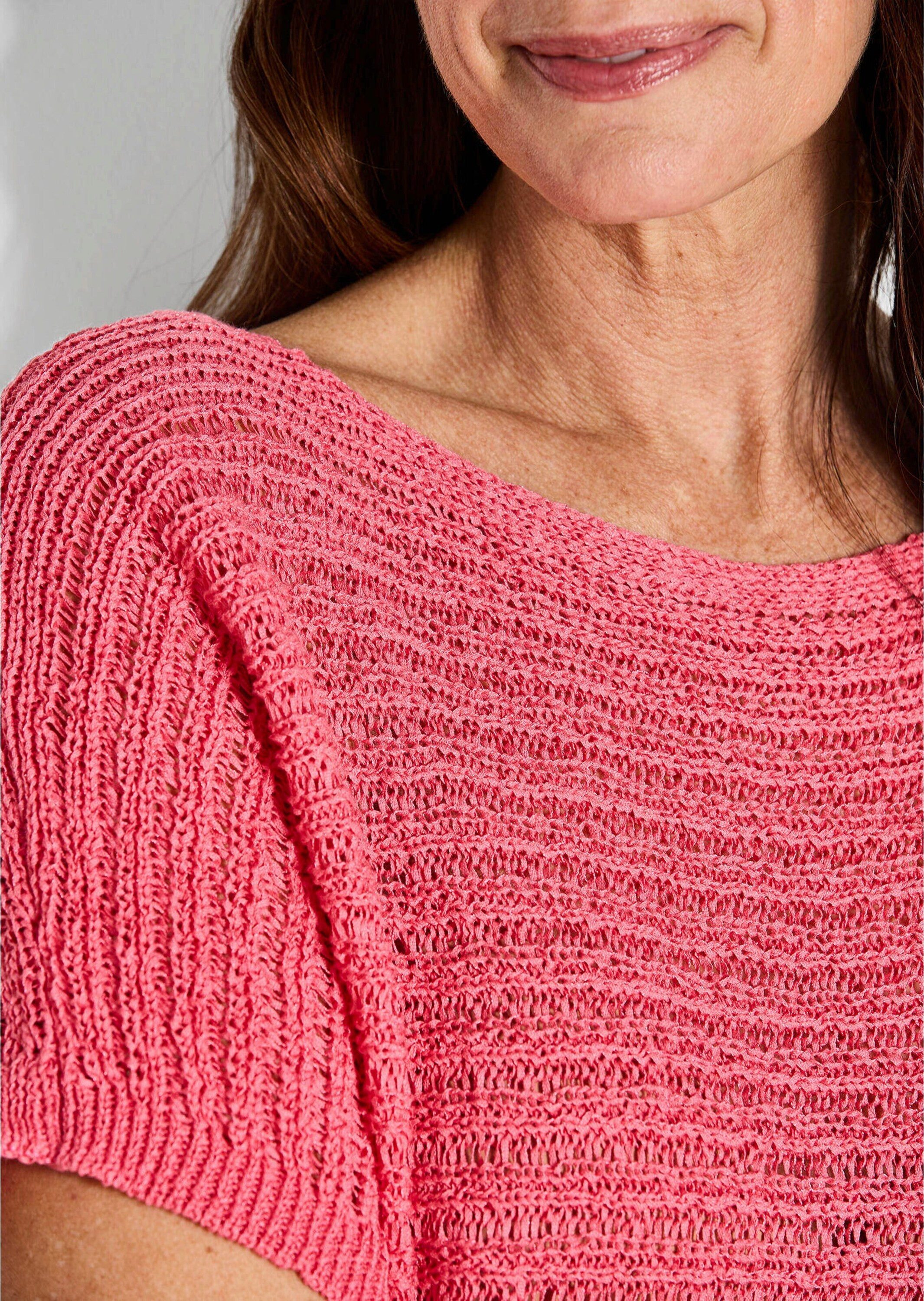 GOLDNER Strickpullover Kurzarm-Pullover mit Rippen Lässiges Halbarm Strickoberteil aus Bändchengarn, U-Boot-Ausschnitt