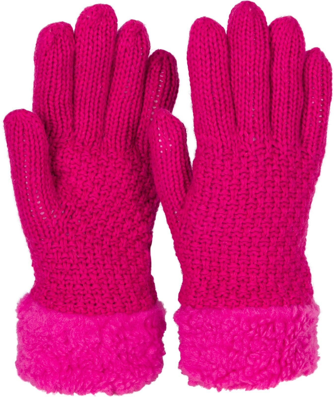 Pink styleBREAKER Strickhandschuhe Strickhandschuhe mit und Fleece Perlmuster