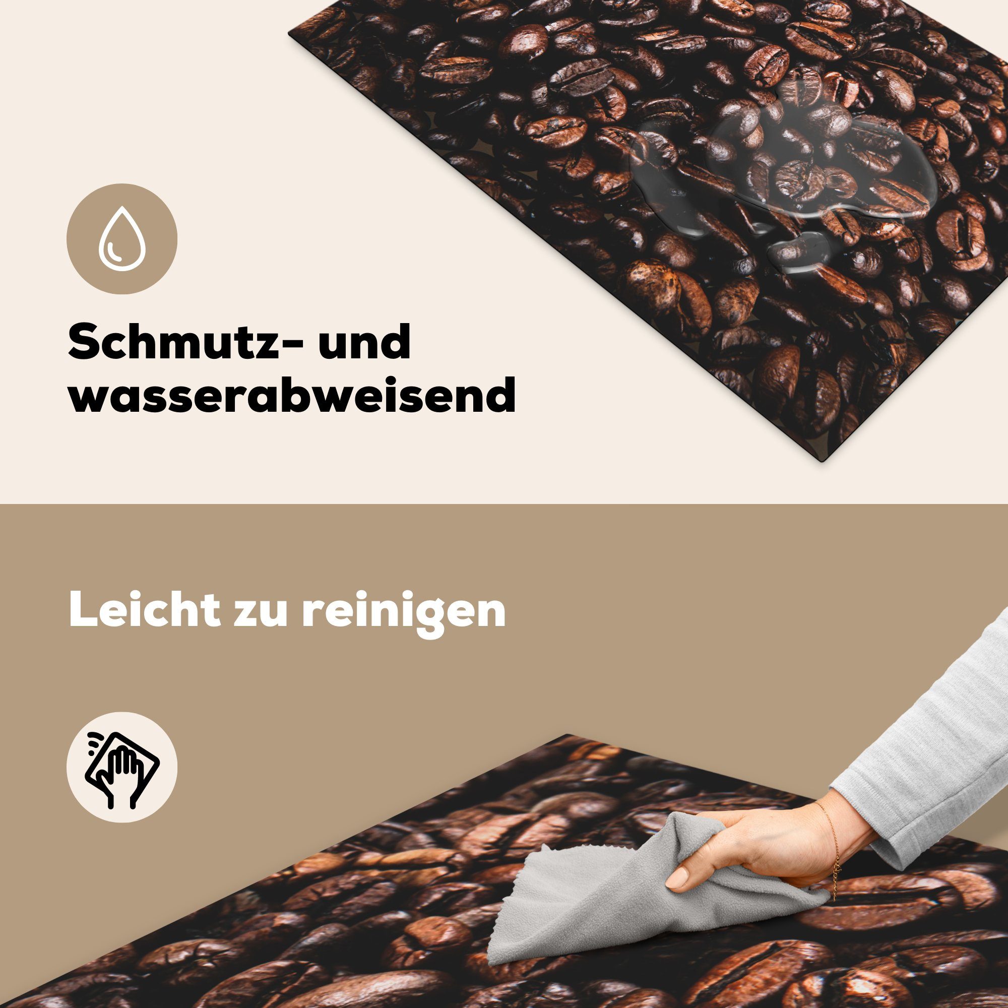 Vinyl, tlg), 83x51 Nahaufnahme cm, MuchoWow Ceranfeldabdeckung, für küche Herdblende-/Abdeckplatte Arbeitsplatte (1 Kaffeebohnen,