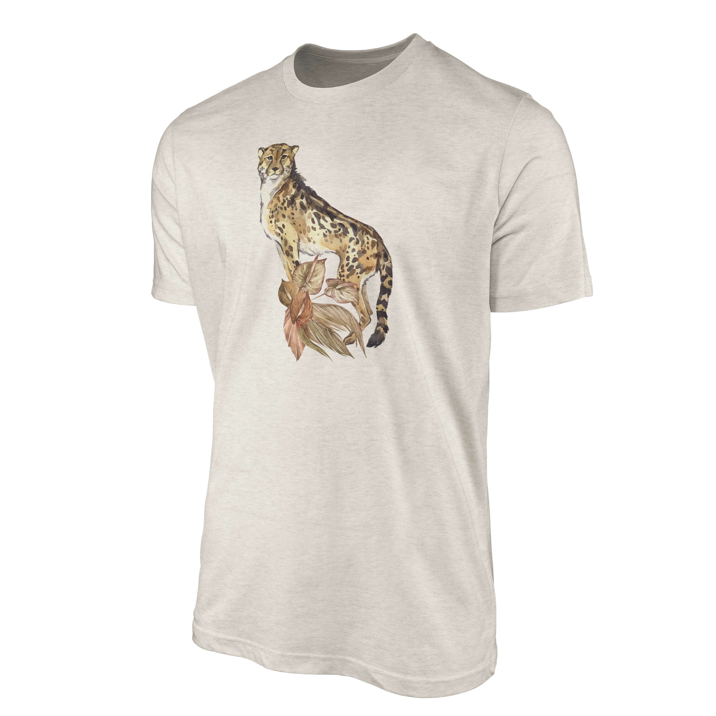erneu Sinus 100% Motiv T-Shirt (1-tlg) Aquarell T-Shirt gekämmte Art Bio-Baumwolle aus Herren Shirt Ökomode Gepard Nachhaltig