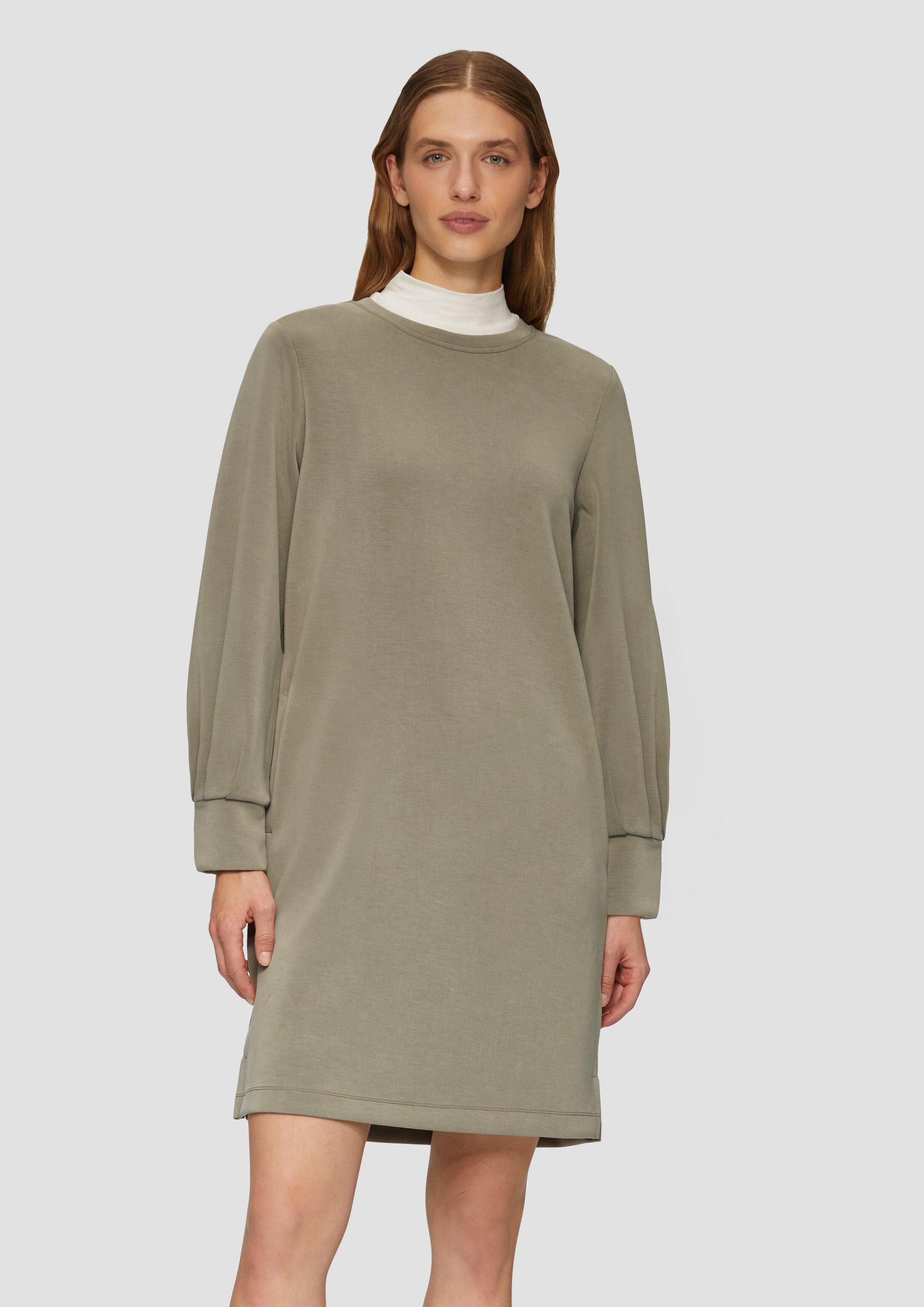s.Oliver Minikleid Kleid Scuba-Kleid mit Faltendetail am Ärmel und Eingrifftaschen