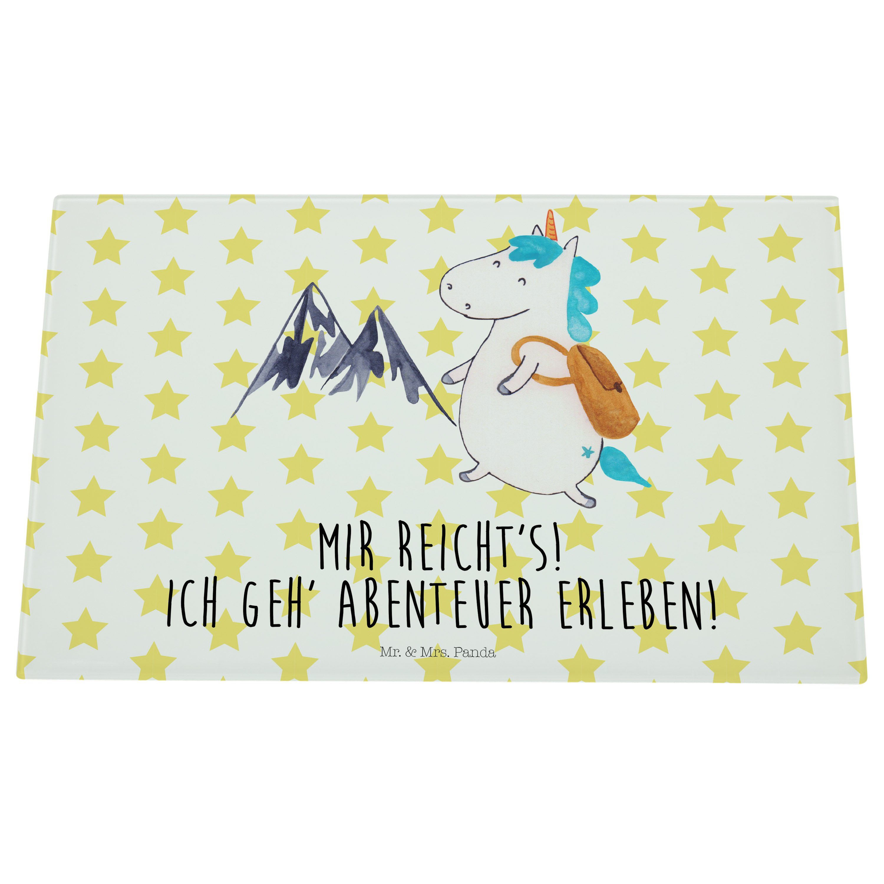 Mr. & Mrs. Entdecker, Weiß Gl, Glas, Geschenk, Unicorn, Urlaub, Servierbrett Panda Premium (1-St) Bergsteiger - Einhorn 