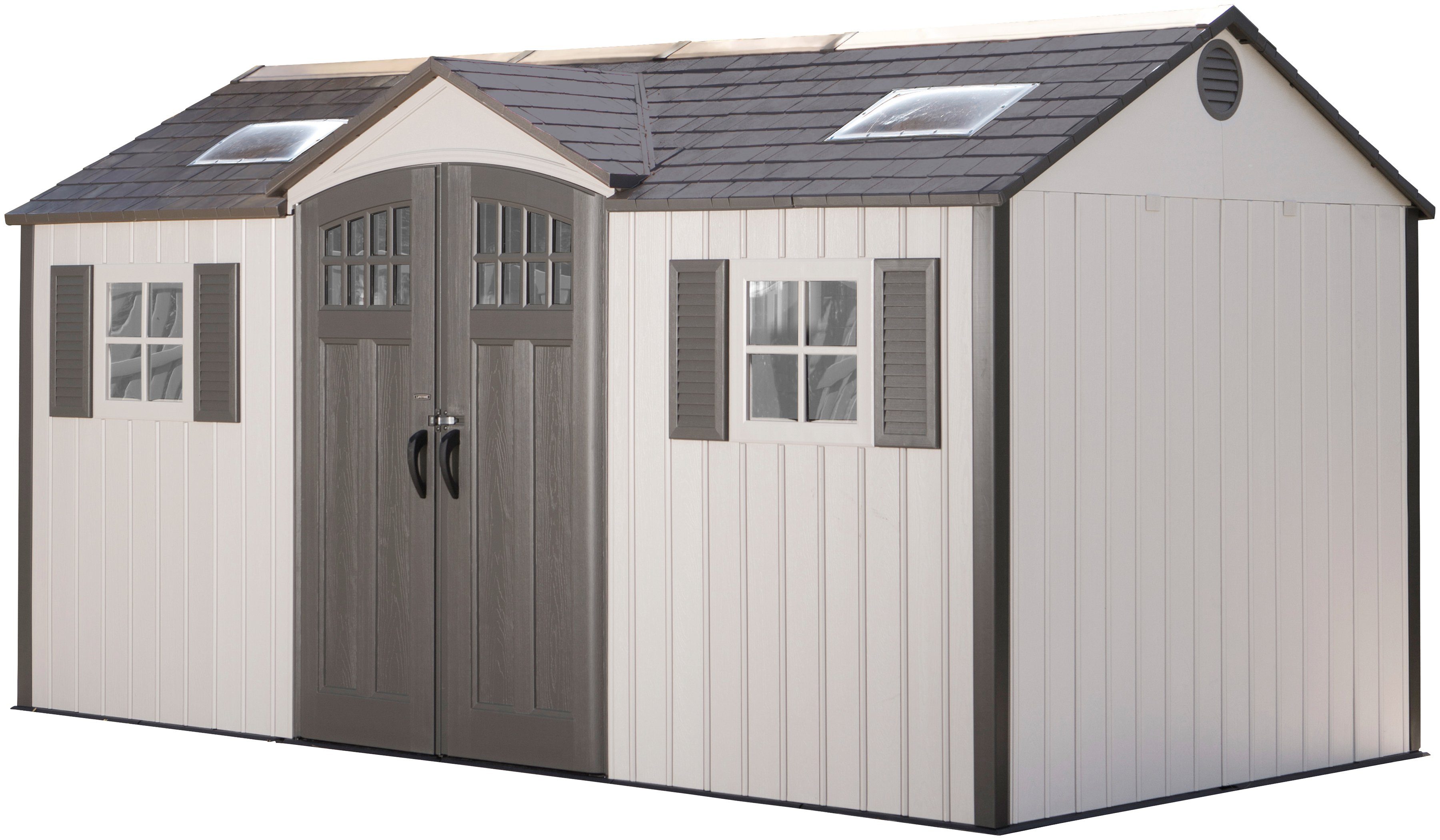 Lifetime Gerätehaus Castle, BxT: 457x244 cm, (Set), Kunststoff, inkl. Fußboden, Regale und Werkzeugtasche