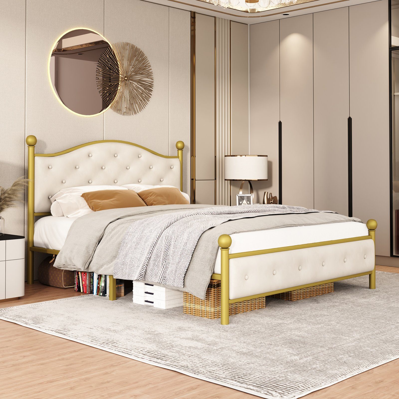 SEEZSSA Metallbett Moderner Bettgestell Doppelbett mit Kopfteil und  Lattenrost, Jugendbett für Schlafzimmer Gästezimmer, 140 x 200 cm