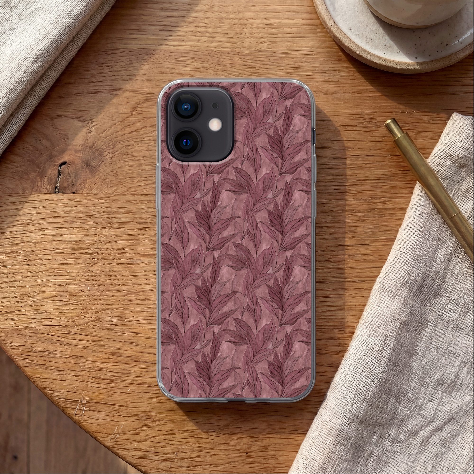MuchoWow Handyhülle für Apple iPhone 12 Mini Blätter - Muster - Lila, Smartphone-Bumper, Print, Handy Schutzhülle Dünn