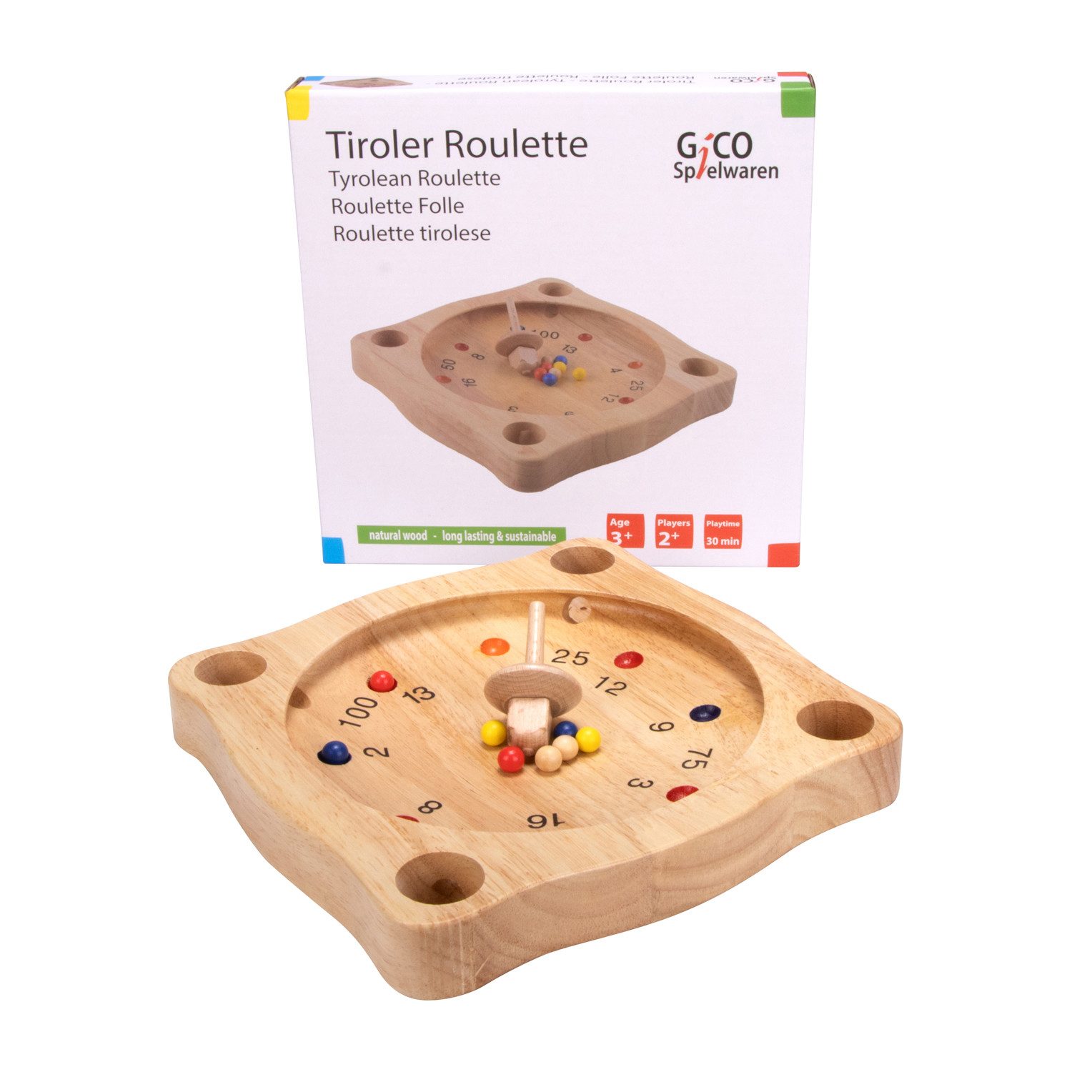 GICO Spielesammlung Tiroler Roulette aus Holz, Bauernroulette Spiel - 7958