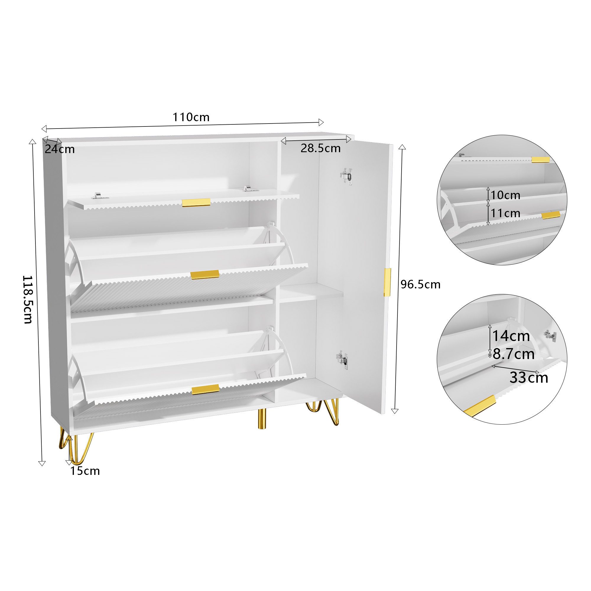 zebery Schuhschrank Schuhregal Schmal Schuhkipper (Set, 1-St., Weiß Schuhkommode mit 2 Klappen und 2 Türen) für 22 Paar Schuhe, für Schlafzimmer, Wohnzimmer, Fl – Bild 5 von 5