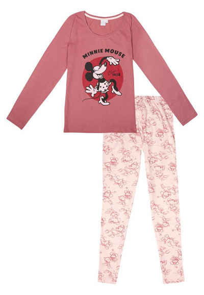 United Labels® Schlafanzug Disney Minnie Mouse Schlafanzug Damen Pyjama Set Langarm Pink/Rosa