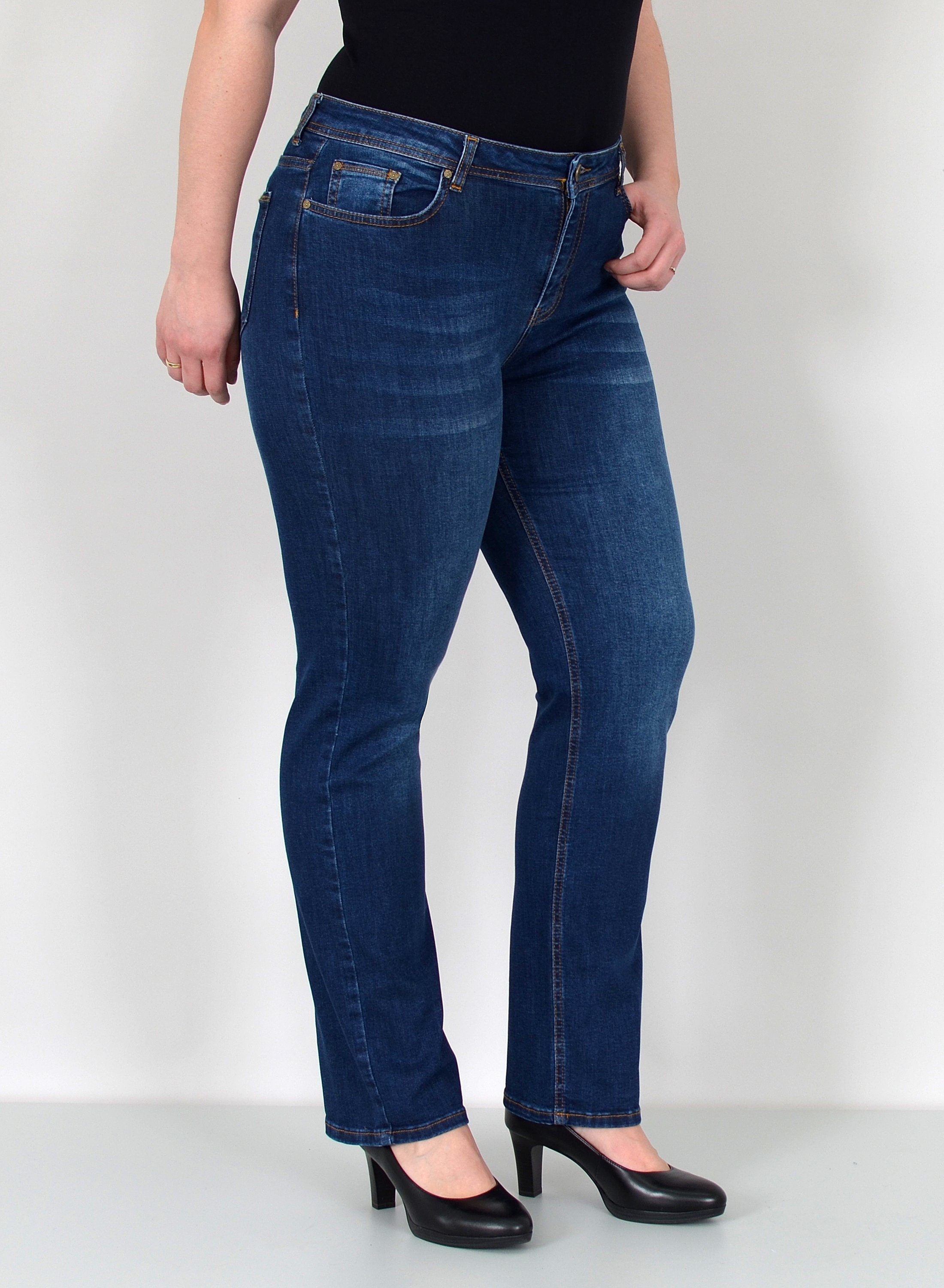 ESRA Straight-Jeans Damen Jeanshose Gerader Schnitt Stretch Hose hoher Bund bis Plus Size Straight Jeans Damen High Waist Hose Stretch Jeans Regular Übergröße – Bild 4 von 5
