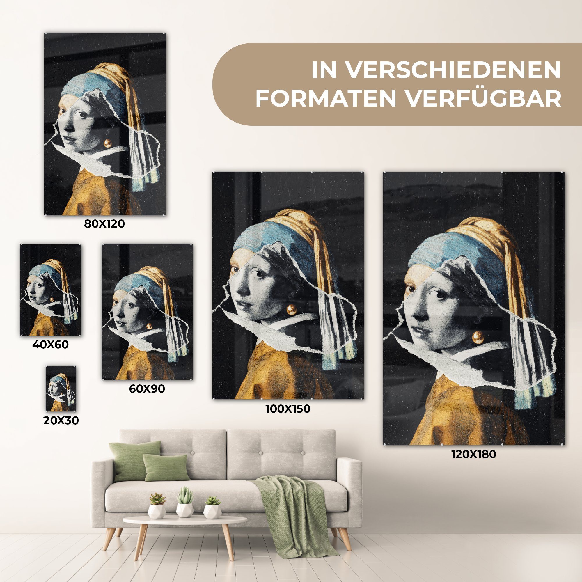 auf Weiß, Glas - - Bilder auf St), Foto Wandbild Wanddekoration (1 Acrylglasbild Glas Schwarz Mädchen - - mit - MuchoWow Glasbilder Gold Perlenohrring -