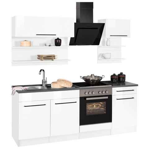 HELD MÖBEL Küchenzeile Tulsa, mit E-Geräten, Breite 210 cm, schwarze Metallgriffe, MDF Fronten