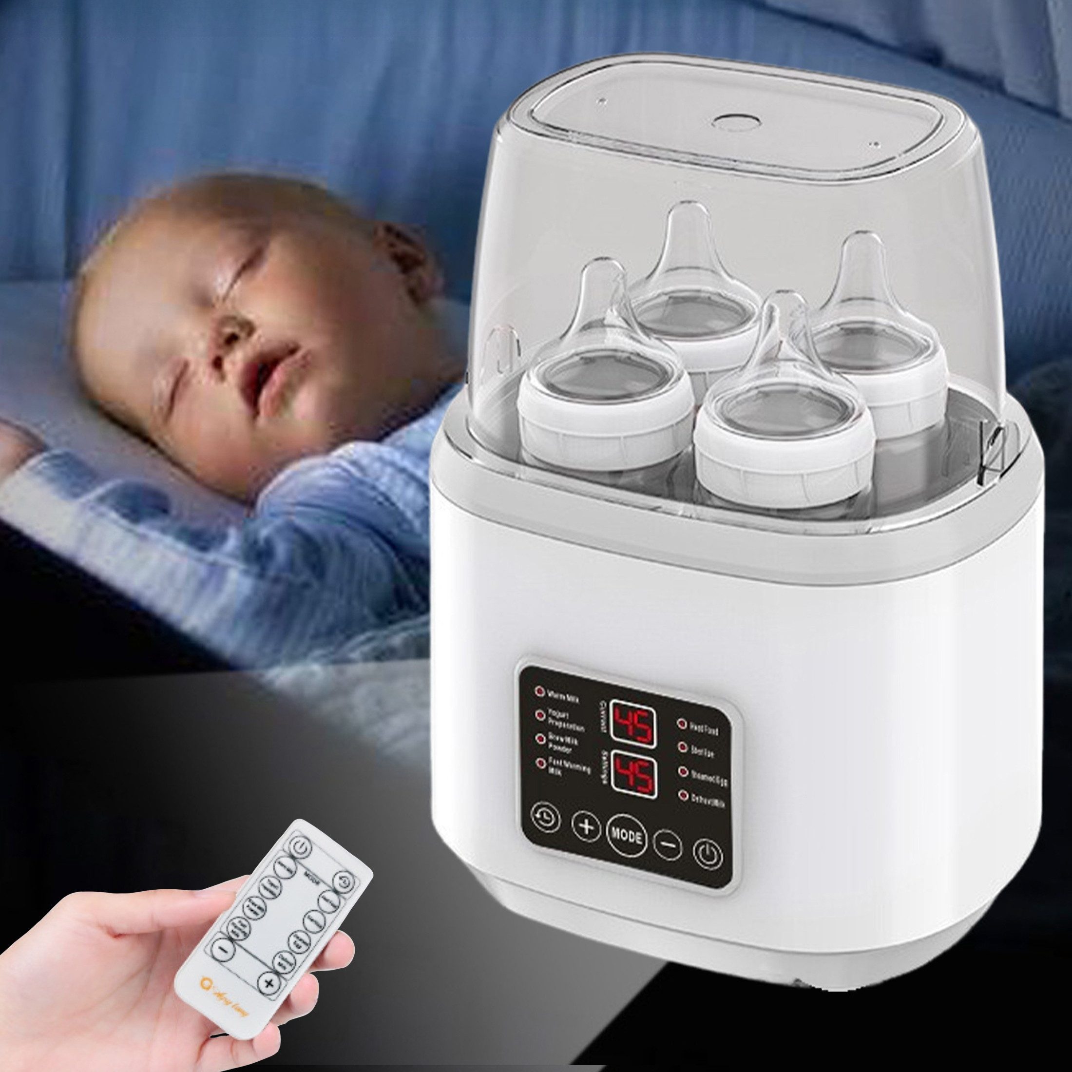 Babyflaschenwärmer Flaschenwärmer mit 8 Funktionen, Bottle Warmer für 4 Flaschen