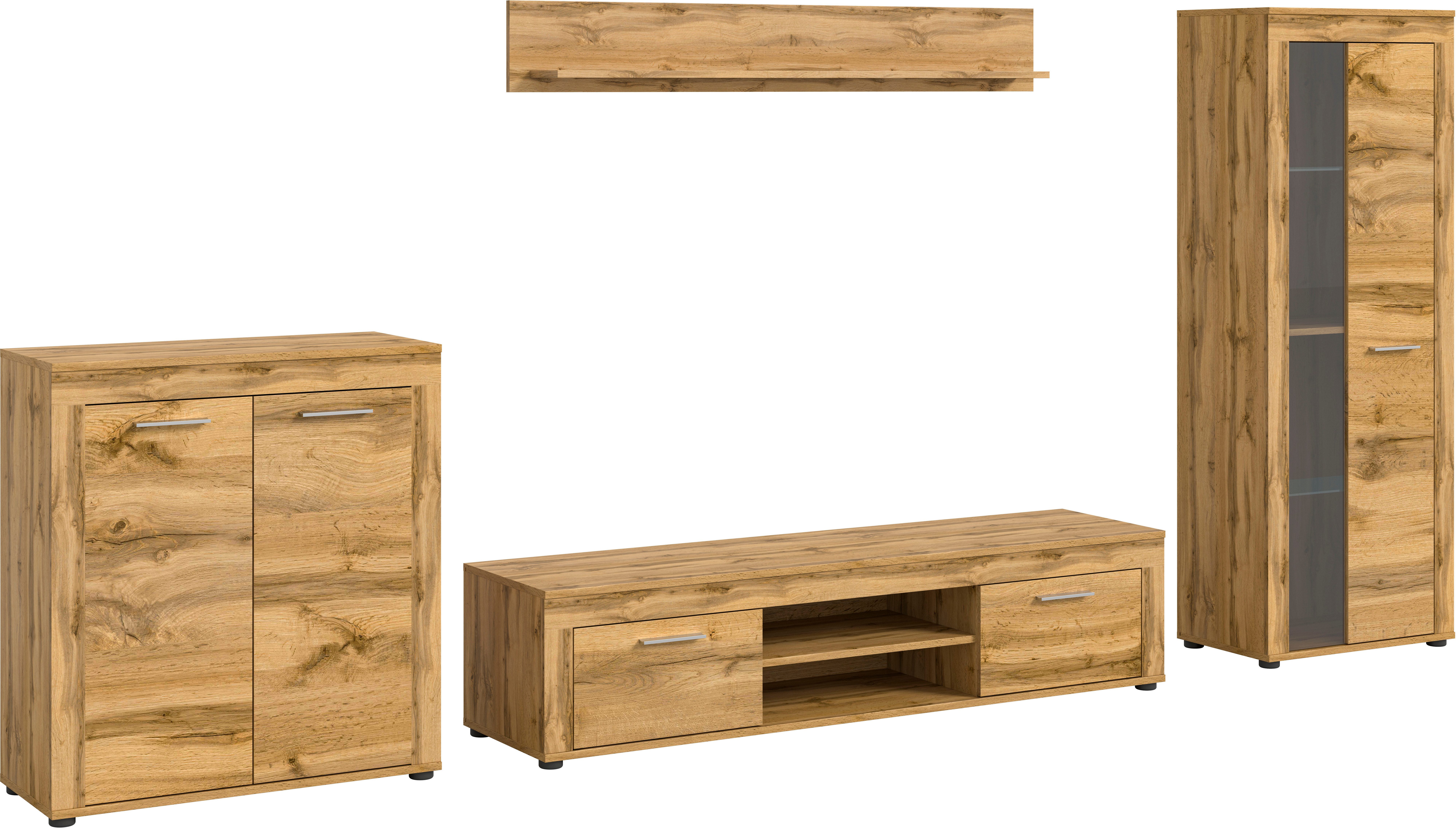 OTTO home Wohnwand AOSTA, Breite 330cm, 4-teilige Wohn-Kombination, (4-St., bestehend aus: Highboard, Lowboard, Wandboard, Vitrine), Wohnwand, Kombination, Anbauwand, Möbel Set, Schrankwand, Möbel Kombi