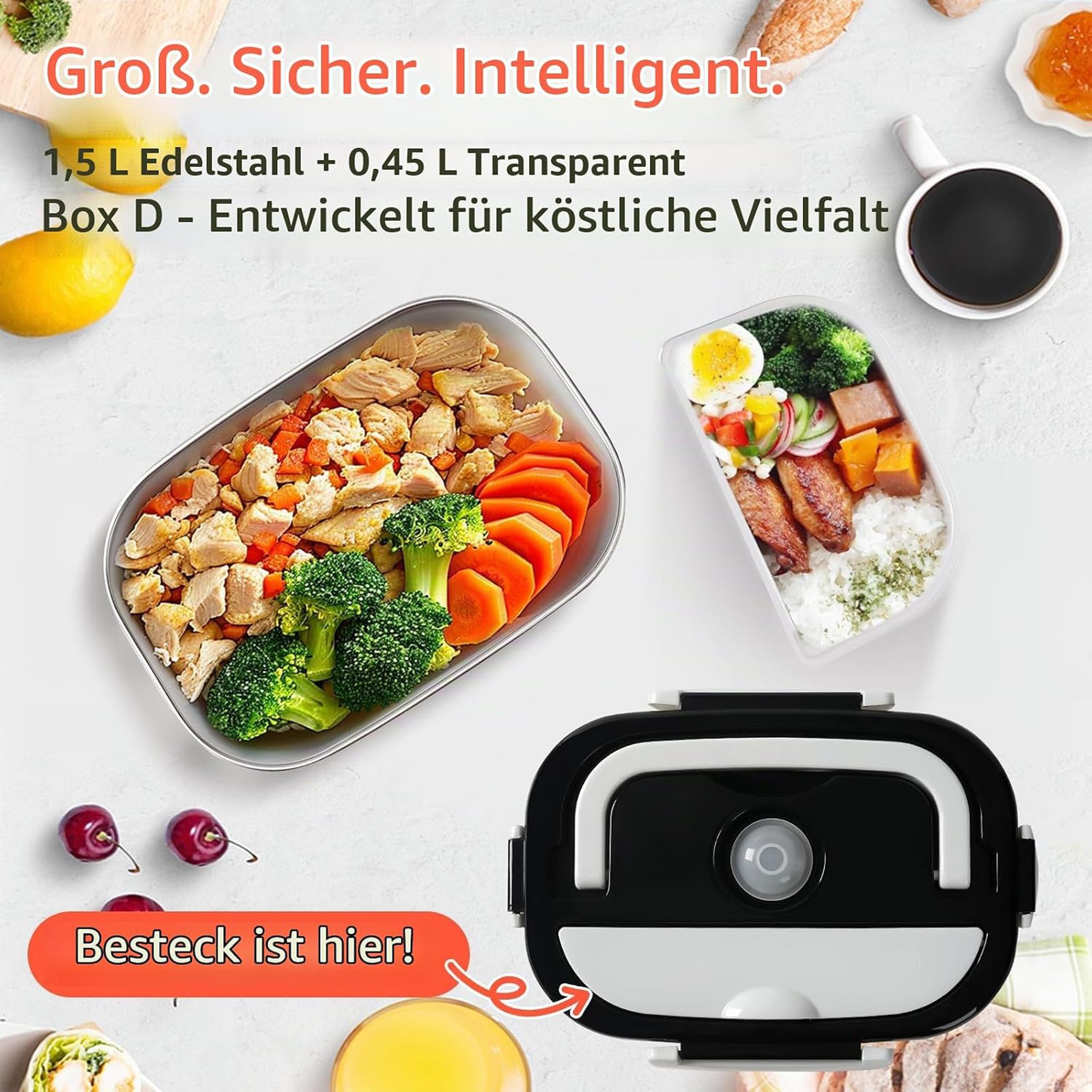 Fyrove Elektrische Lunchbox Elektrische Lunchbox, Lunchbox mit Heizung, Speisenwärmer Auto, (Spar-Set, Einzelgerät), Mit Heizfunktion, Auslaufsicher, 2-in-1 Nut – Bild 4 von 5
