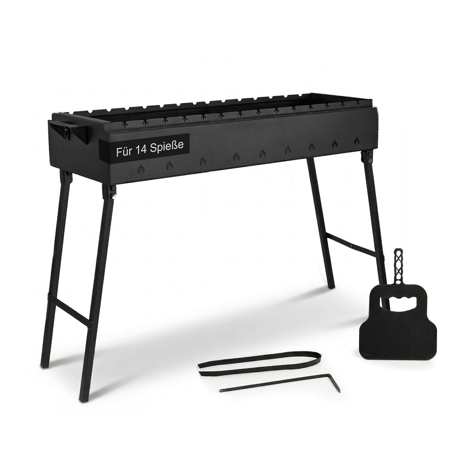 BIG-PAN Grillbesteck-Set Klappbar Mangal für 14 Spieße 90 cm Grillfächer