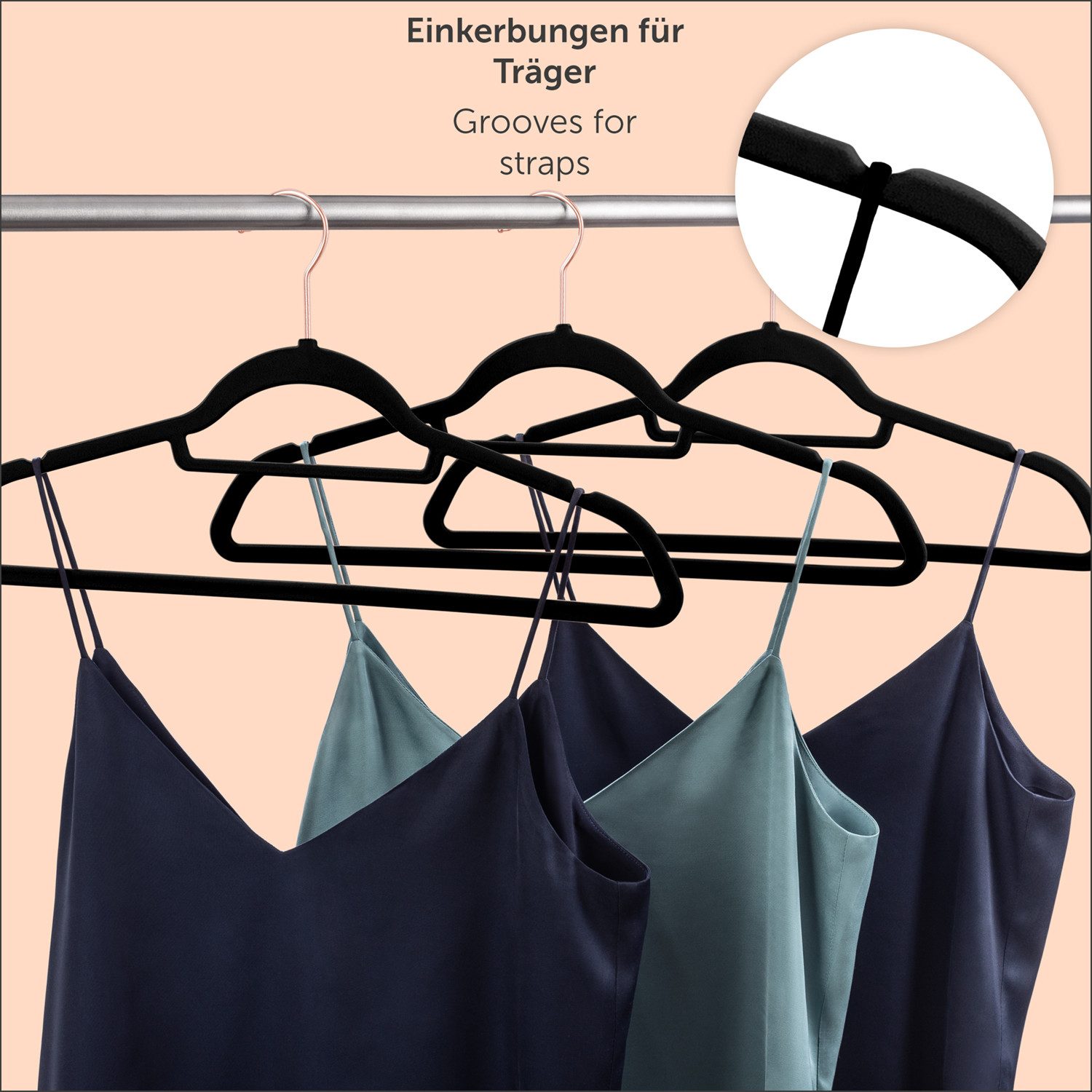 Blumtal Kleiderbügel Rutschfest - Samtoptik - Platzsparend, (50-tlg), Premium inkl. Krawattenhalter, 360° drehbar, Anti-Rutsch Bügel – Bild 5 von 5