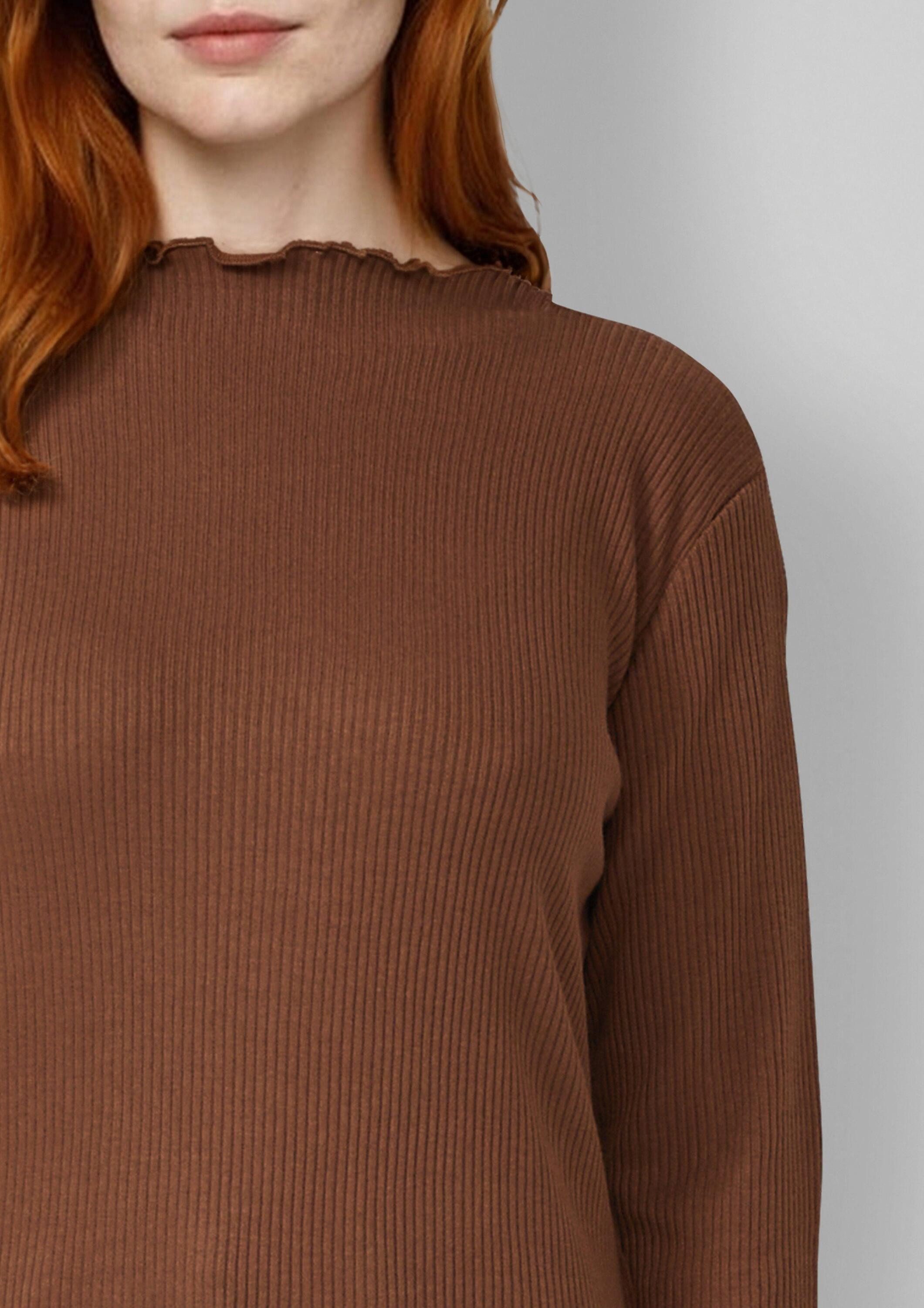 s.Oliver Langarmshirt T-Shirt Geripptes Langarmshirt mit gewelltem Saum – Bild 4 von 5