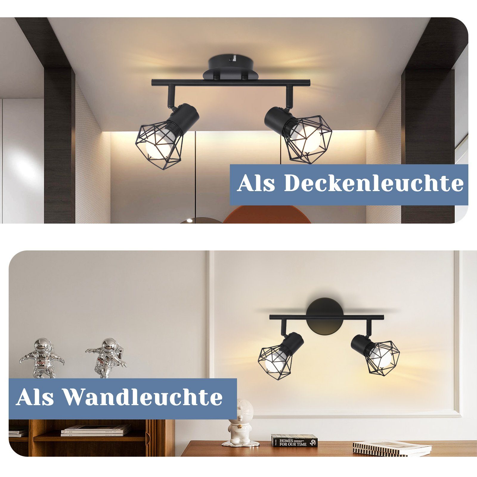 ZMH Deckenleuchte 2 Flammig Schwenkbar Deckenstrahler - Innen Weiß Industrial E14 350°, LED fest integriert, Schwenkbar