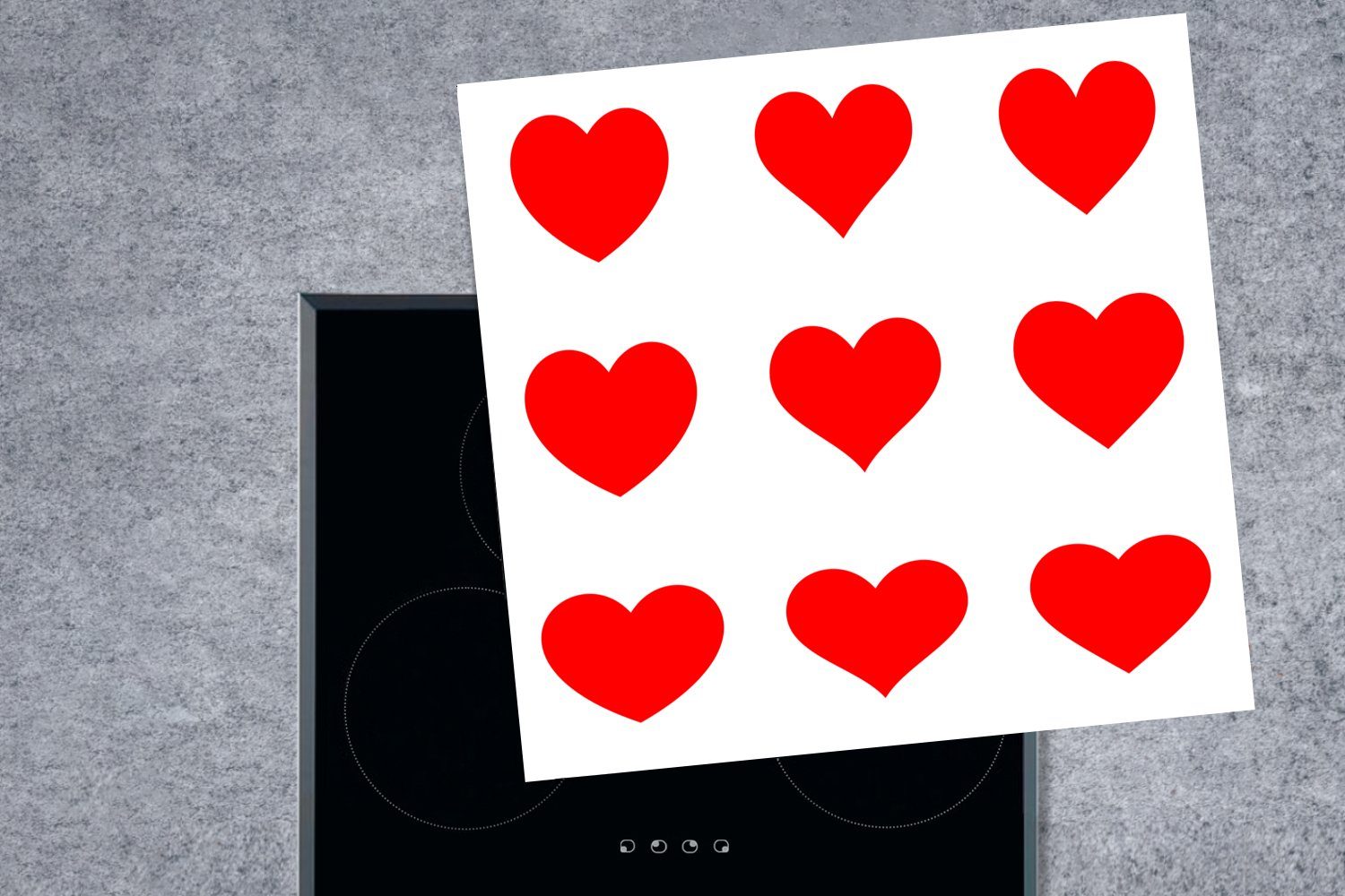 MuchoWow Herdblende-/Abdeckplatte Eine Illustration mit 78x78 Herzen, Ceranfeldabdeckung, küche cm, Arbeitsplatte roten (1 Vinyl, tlg), für neun