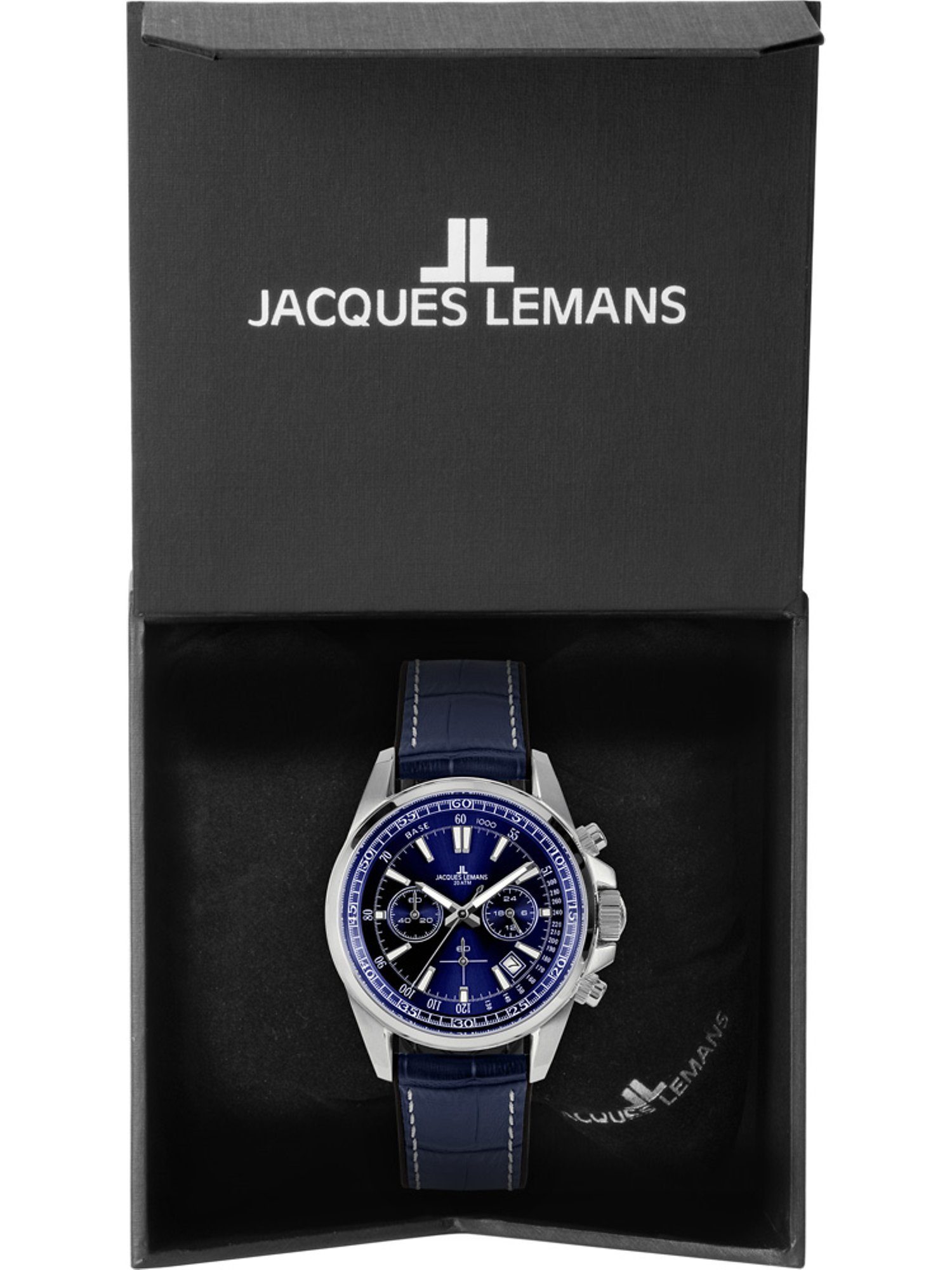Jacques Lemans Chronograph Jacques Herren-Uhren Quarz, blau Lemans Klassikuhr Analog