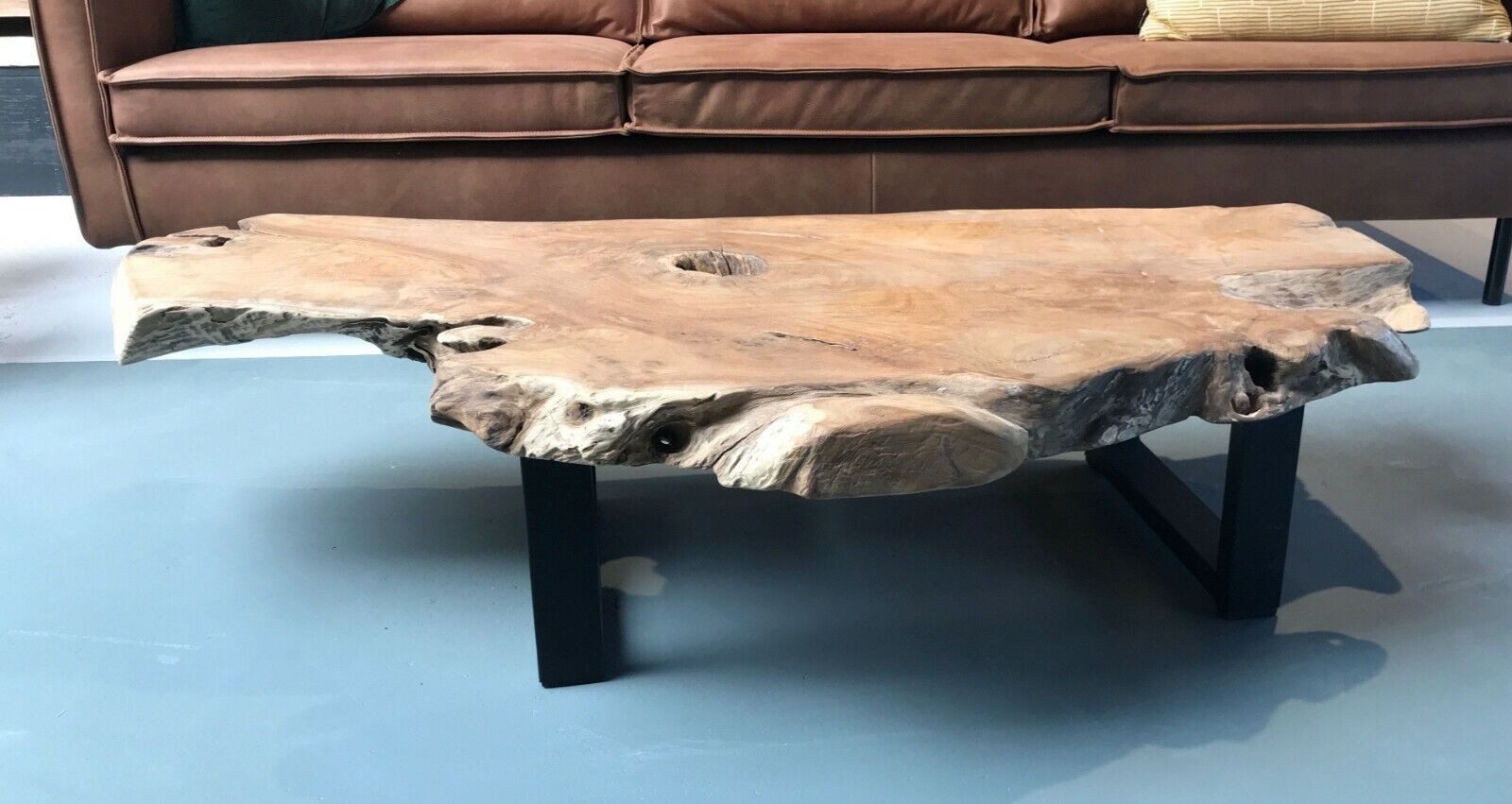 Couchcenter Couchtisch Teakholz Baumkanten Wohnzimmer Tisch Couchtisch Akar günstig online kaufen