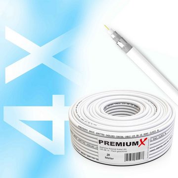 PremiumX 20m BASIC Koaxialkabel 135dB 4-fach SAT Koax Kabel 10x F-Stecker SAT-Kabel