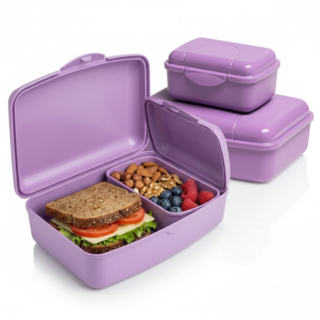 Hausfelder Lunchbox Brotdosen 4er Set hoch violett, Kunststoff, (4er Set, 4-tlg., 2 große Brotdosen und 2 kleine Snackboxen), spülmaschinengeeignet, langlebig, bruchfest, BPA-frei