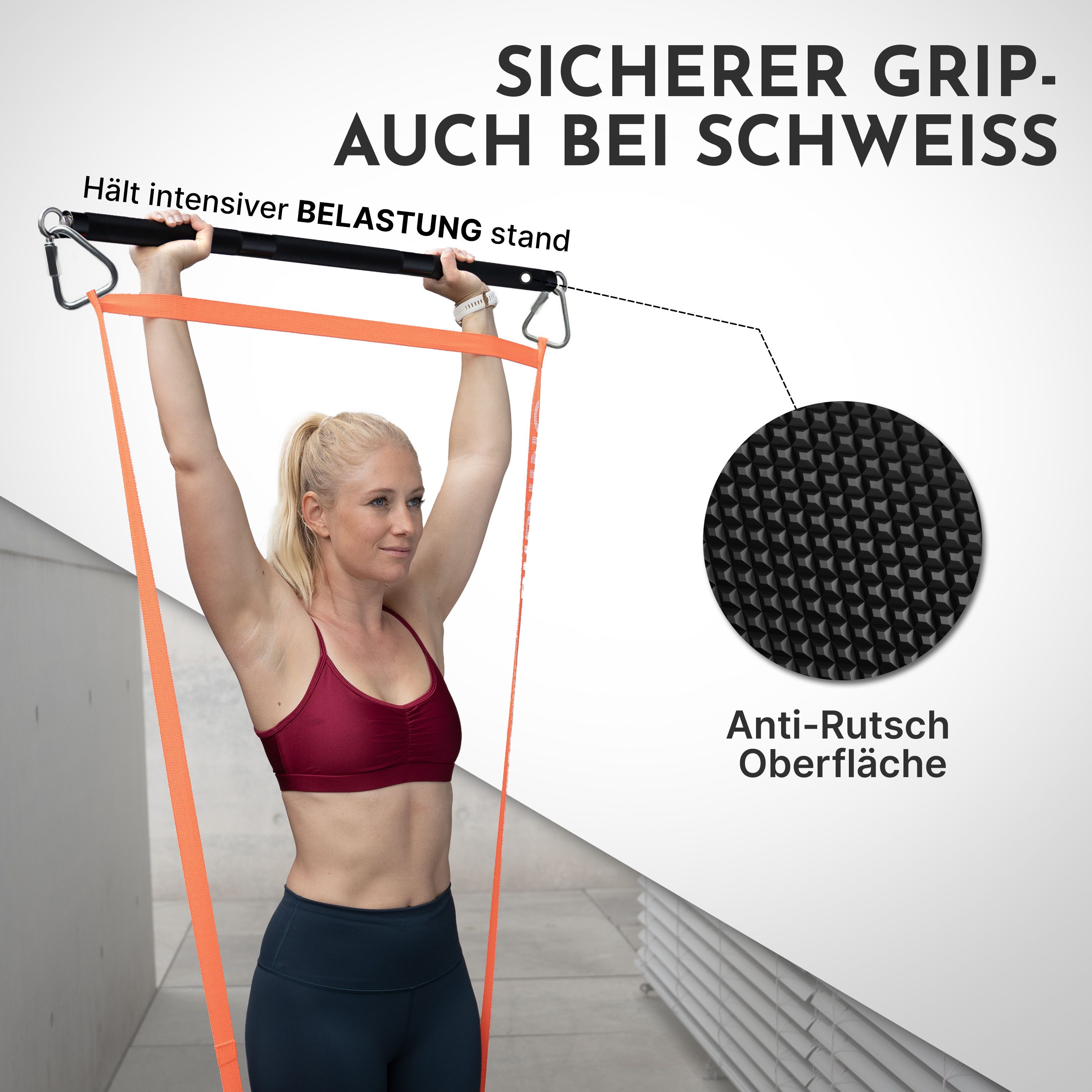 NEOLYMP Trainingsband Widerstandsbänder Fitness Stange - Inkl. Karabiner - Pilates Bar, Kompatibel mit Fitnessbändern, Resistance Bands & Widerstandsbänder
